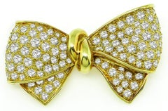 Diamond Yellow Gold Bow Pin