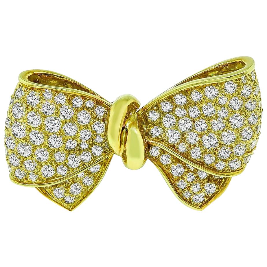 Diamond Yellow Gold Bow Pin