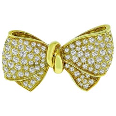 Vintage Diamond Yellow Gold Bow Pin