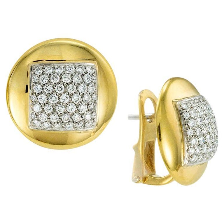 Diamond Yellow Gold Button Earrings For Sale at 1stDibs