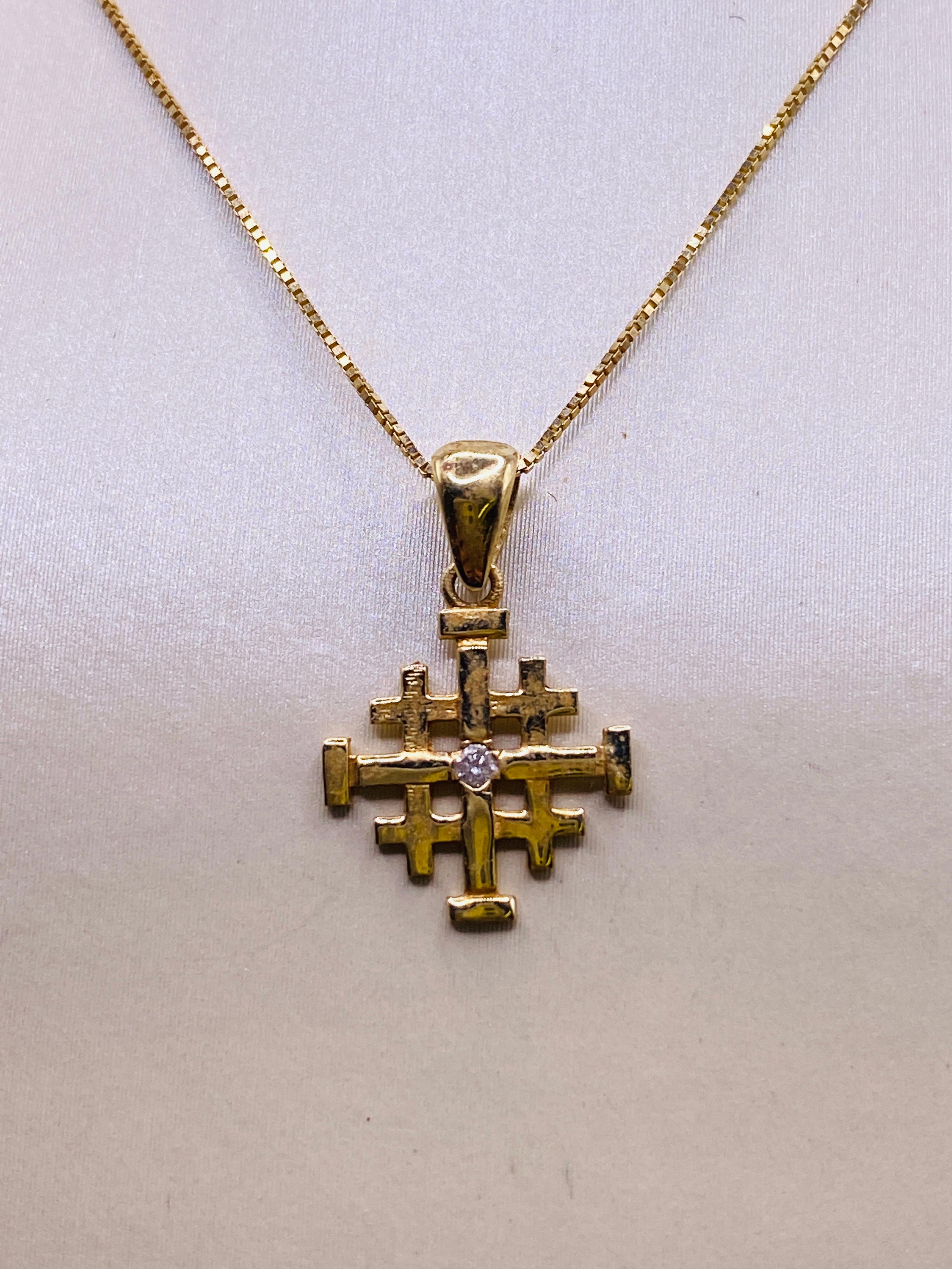 Women's or Men's Diamond Yellow Gold Cross Necklace