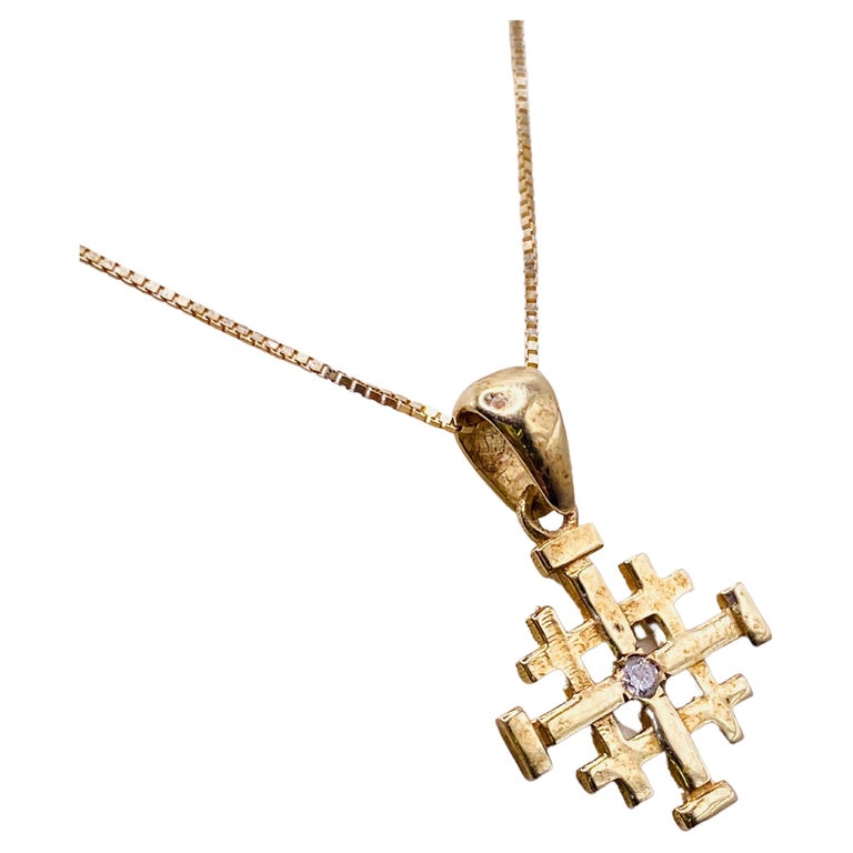 Diamond Yellow Gold Cross Necklace For Sale at 1stDibs