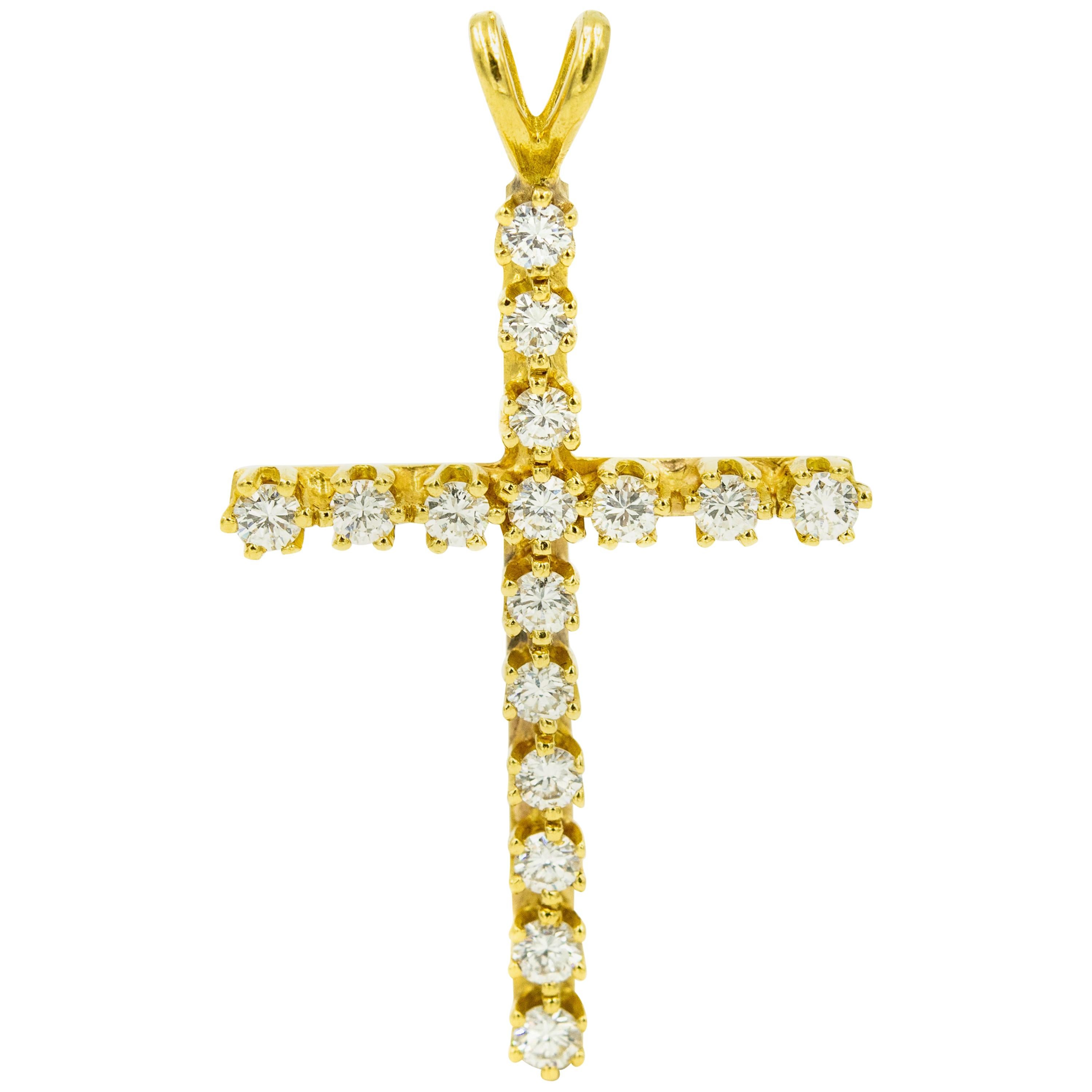 Diamond Yellow Gold Cross Necklace Pendant