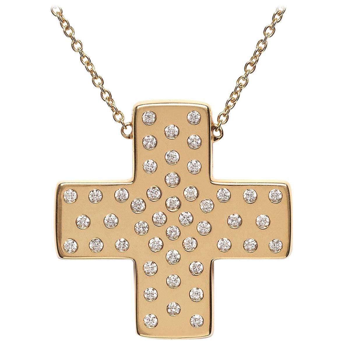  DIAMOND LOVE  Yellow Gold Cross Pendant Necklace In Excellent Condition In Neung-sur-beuvron, FR