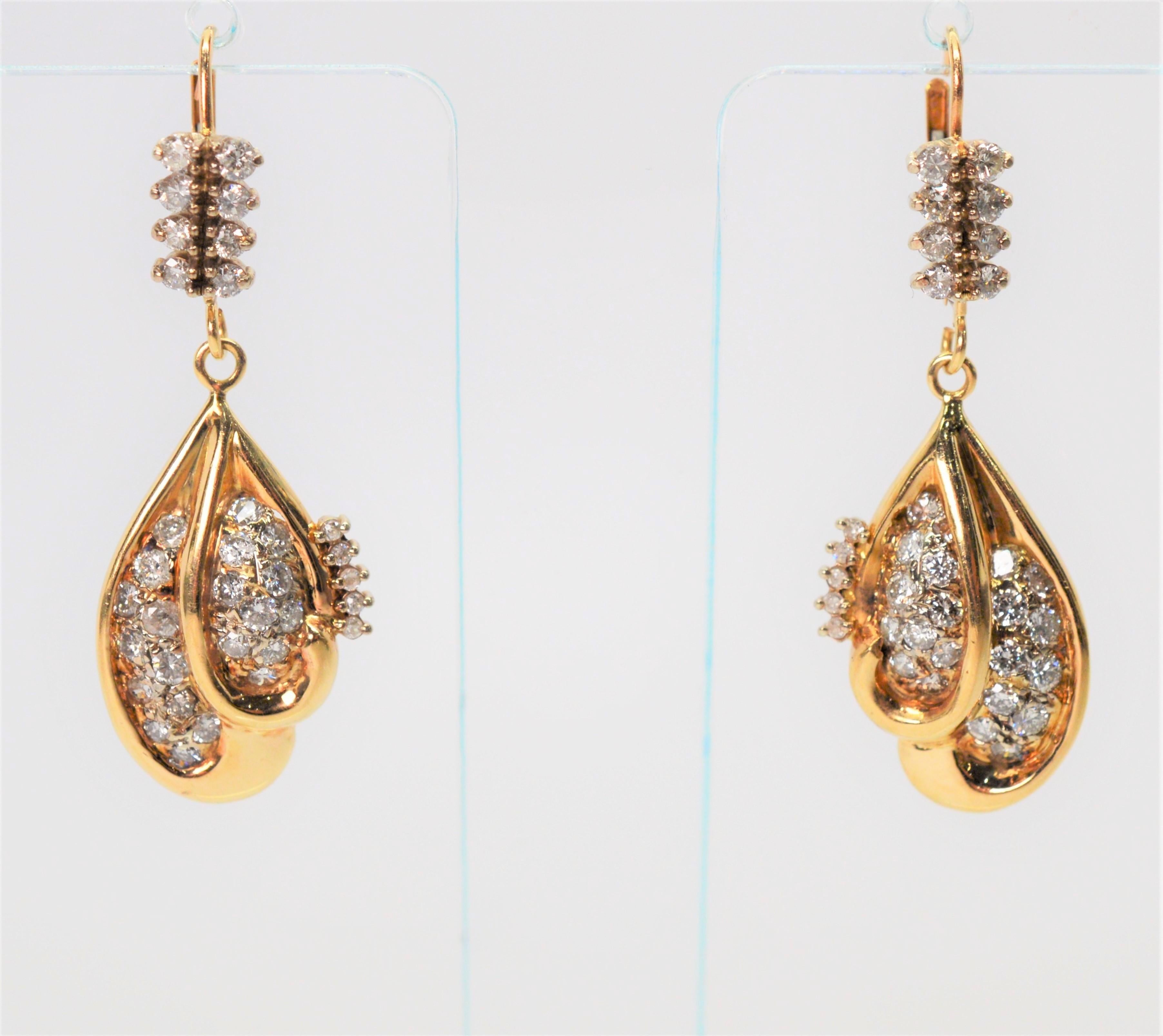 Women's Diamond Yellow Gold Double Tear Drop Dangle Earrings