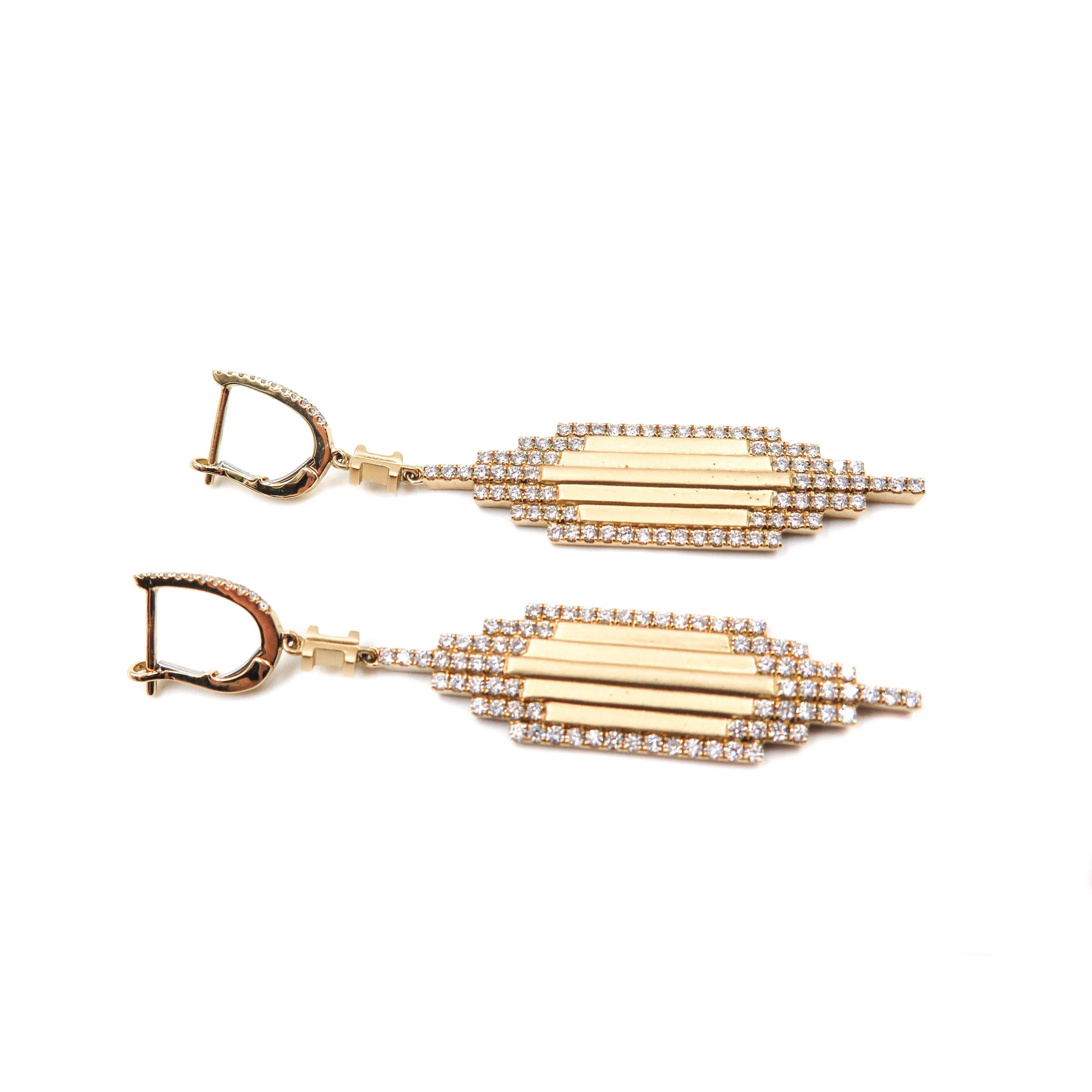 Artist Diamond Yellow Gold Drop Earrings