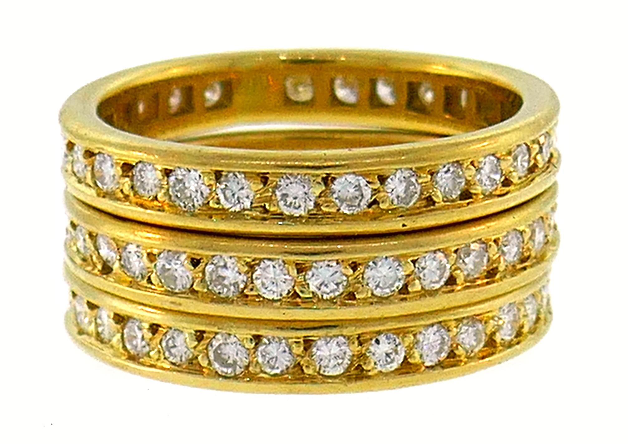 Diamond Yellow Gold Eternity Band Ring Trio, French 1970s 5