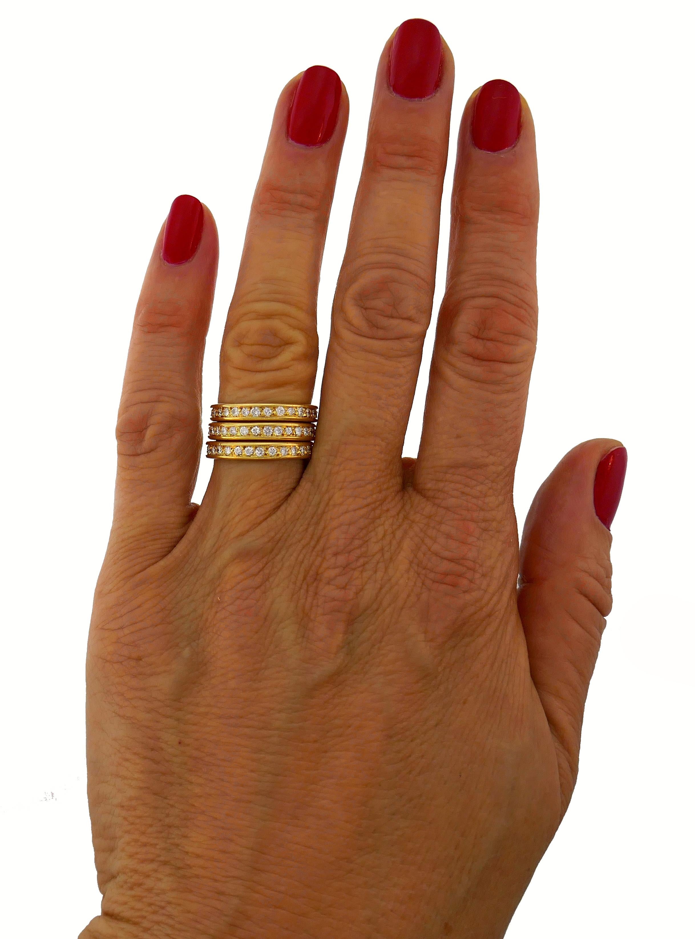 Diamond Yellow Gold Eternity Band Ring Trio, French 1970s 3