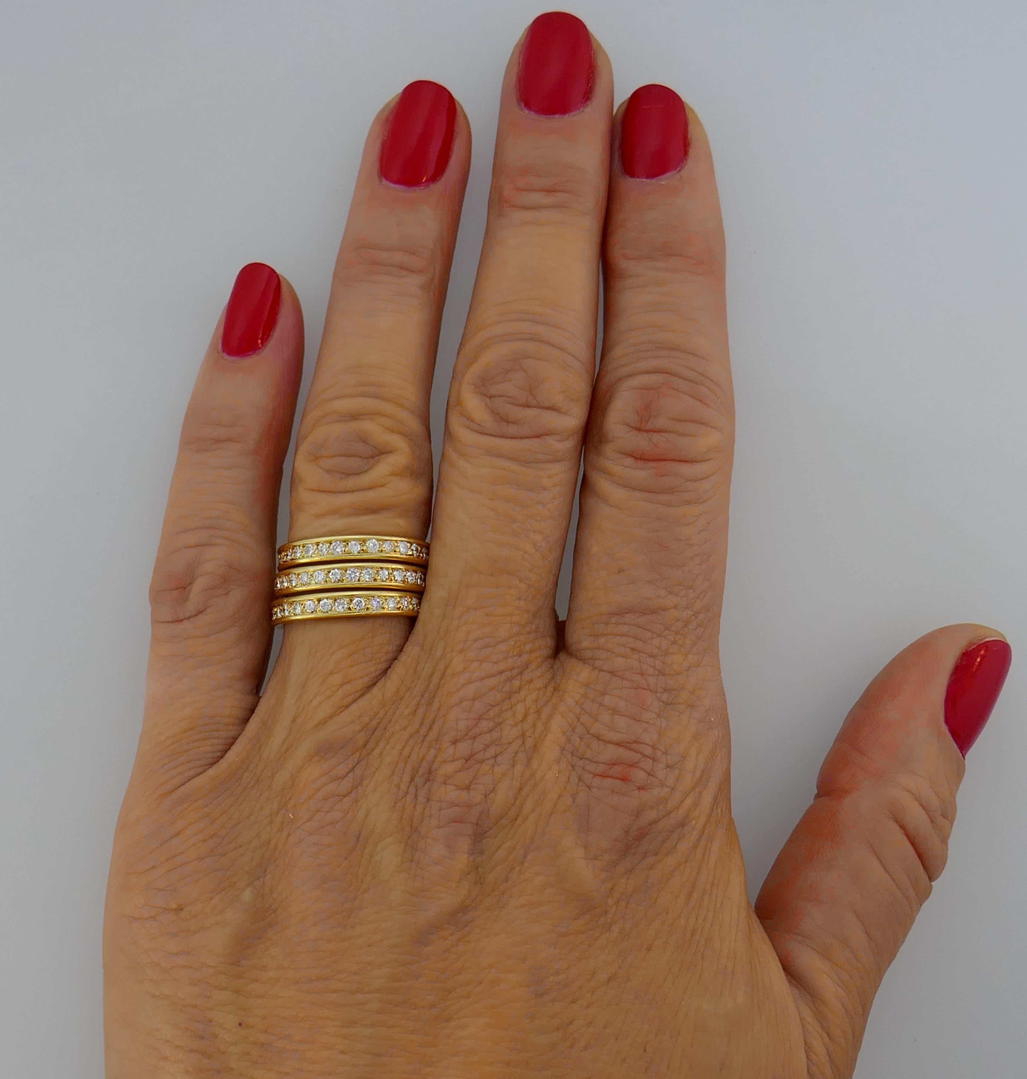 Diamond Yellow Gold Eternity Band Ring Trio, French 1970s 4