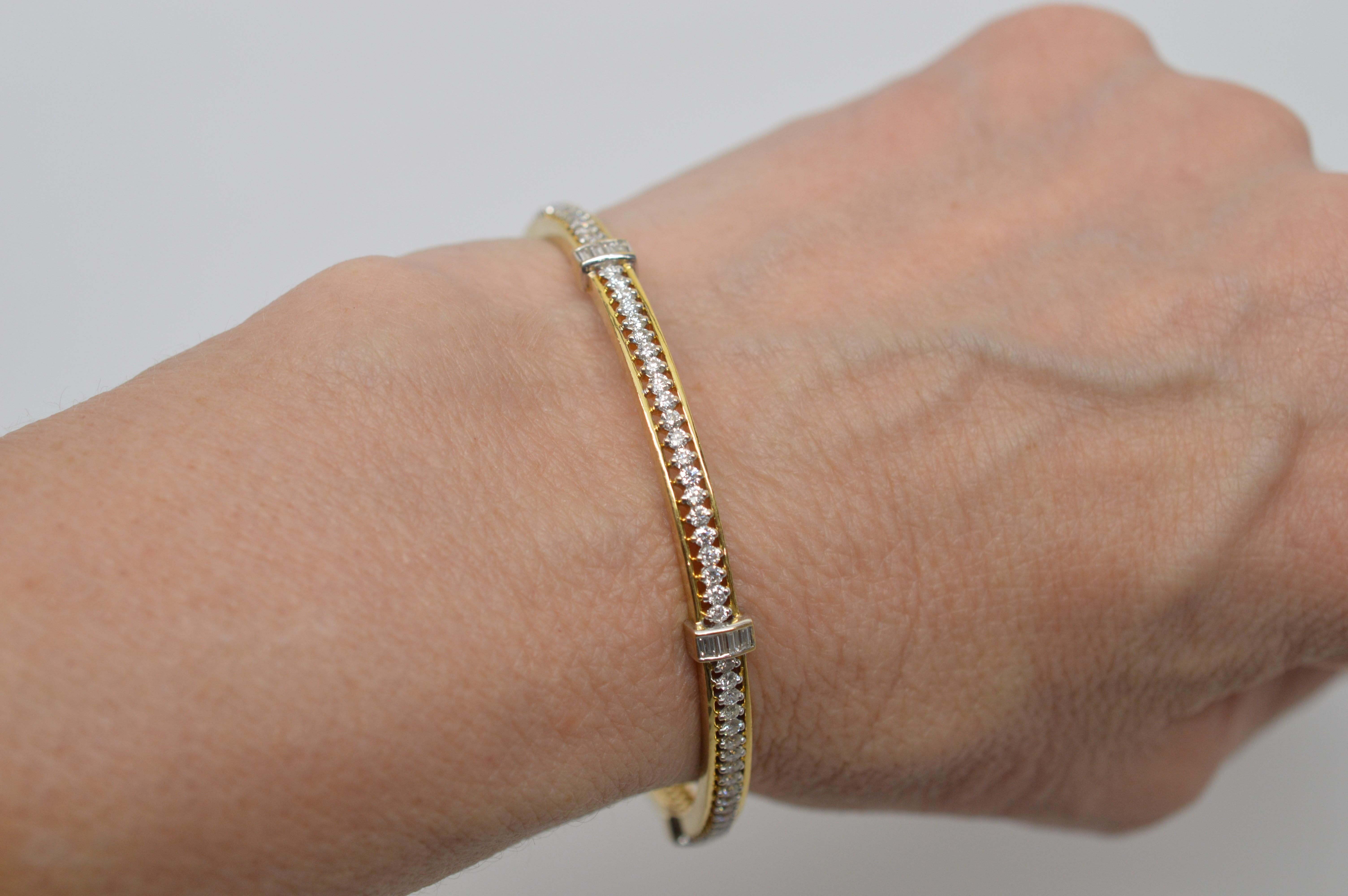 Diamond Yellow Gold Eternity Bangle Bracelet In Excellent Condition In Mount Kisco, NY