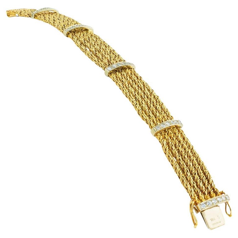 Diamond Yellow Gold Flexible Ladys Bracelet For Sale at 1stDibs