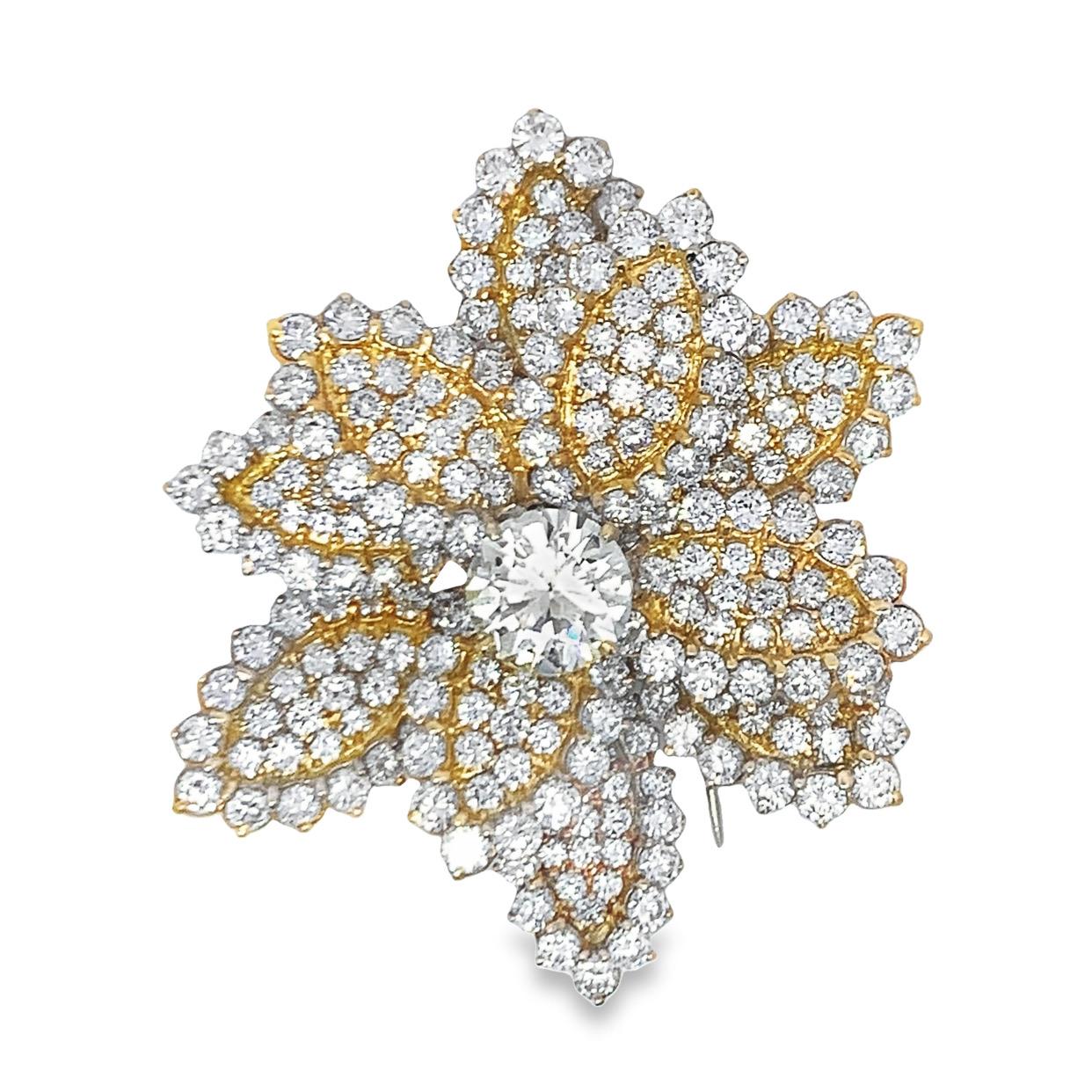 Diamond & Yellow Gold Floral Brooch  In Excellent Condition For Sale In New York, NY