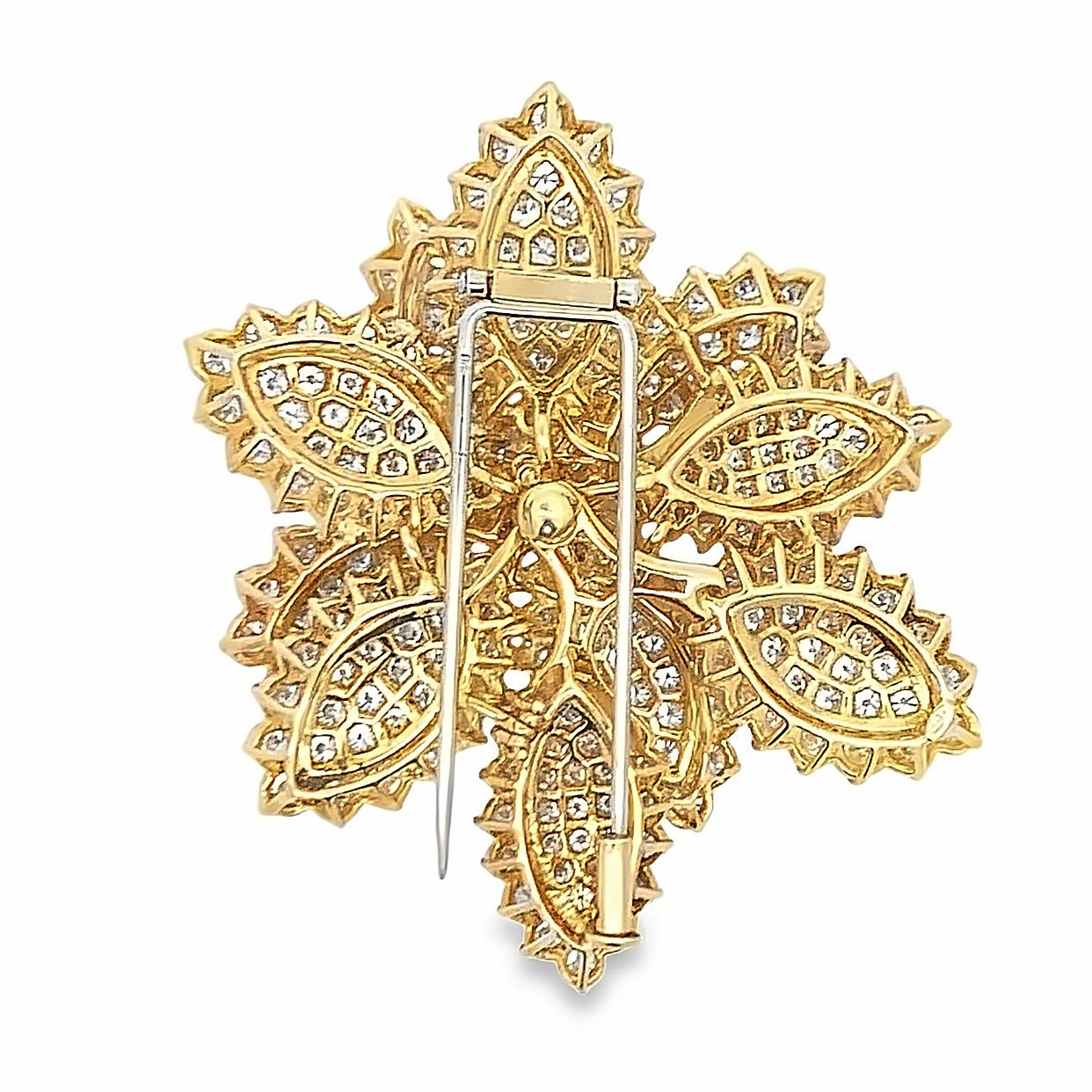 Women's Diamond & Yellow Gold Floral Brooch  For Sale