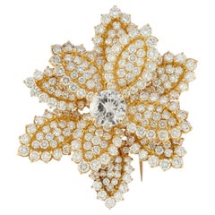 Vintage Diamond & Yellow Gold Floral Brooch 