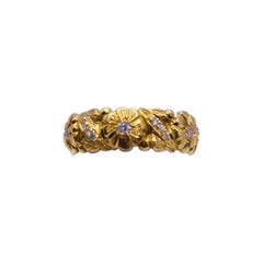 Diamond Yellow Gold Flower Band