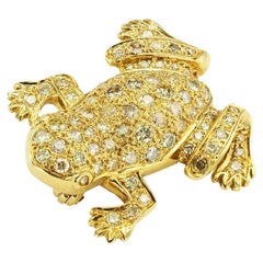 Diamond Yellow Gold Frog Brooch
