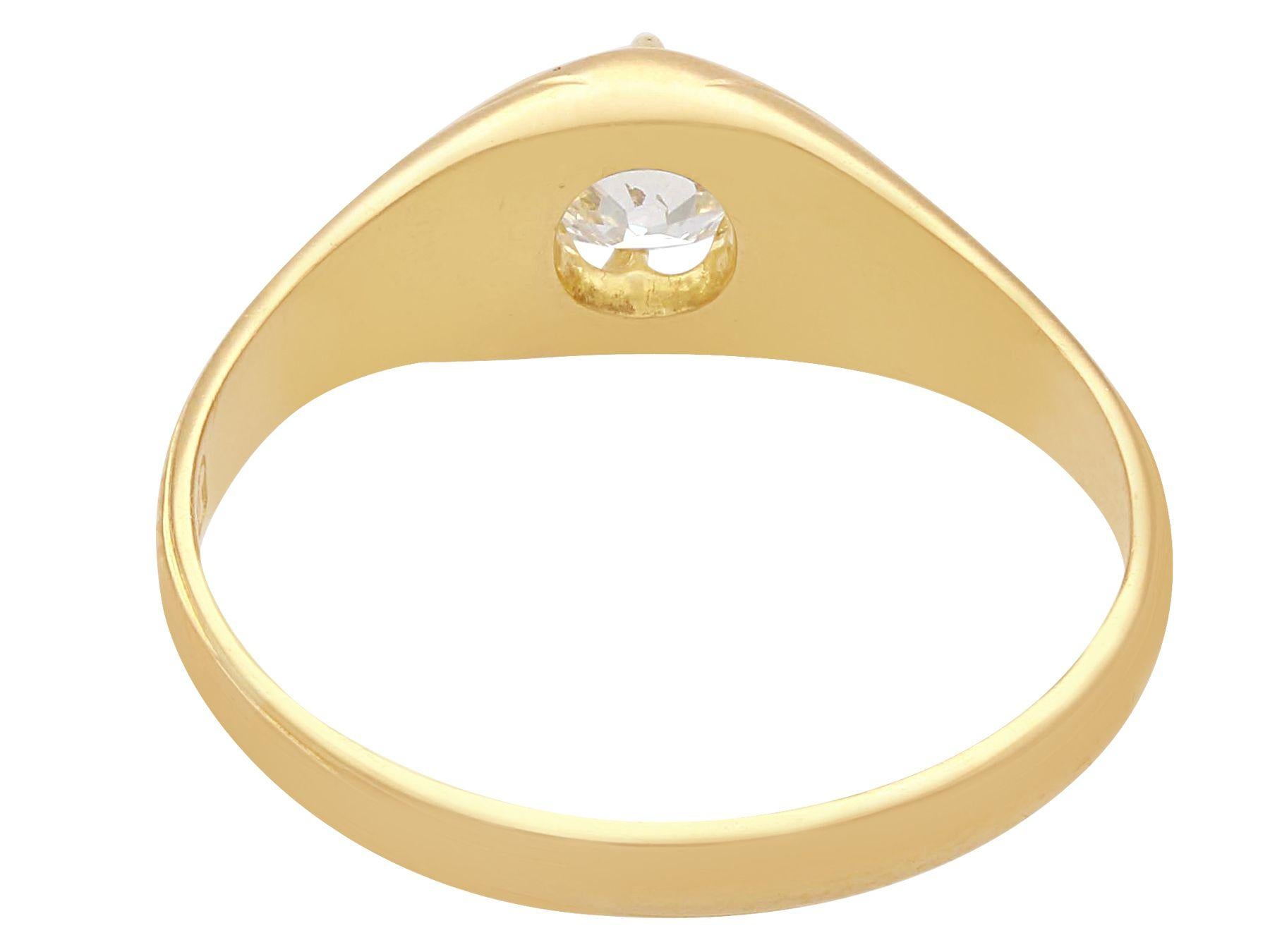 Old European Cut Diamond Yellow Gold Gent's Solitaire Ring For Sale