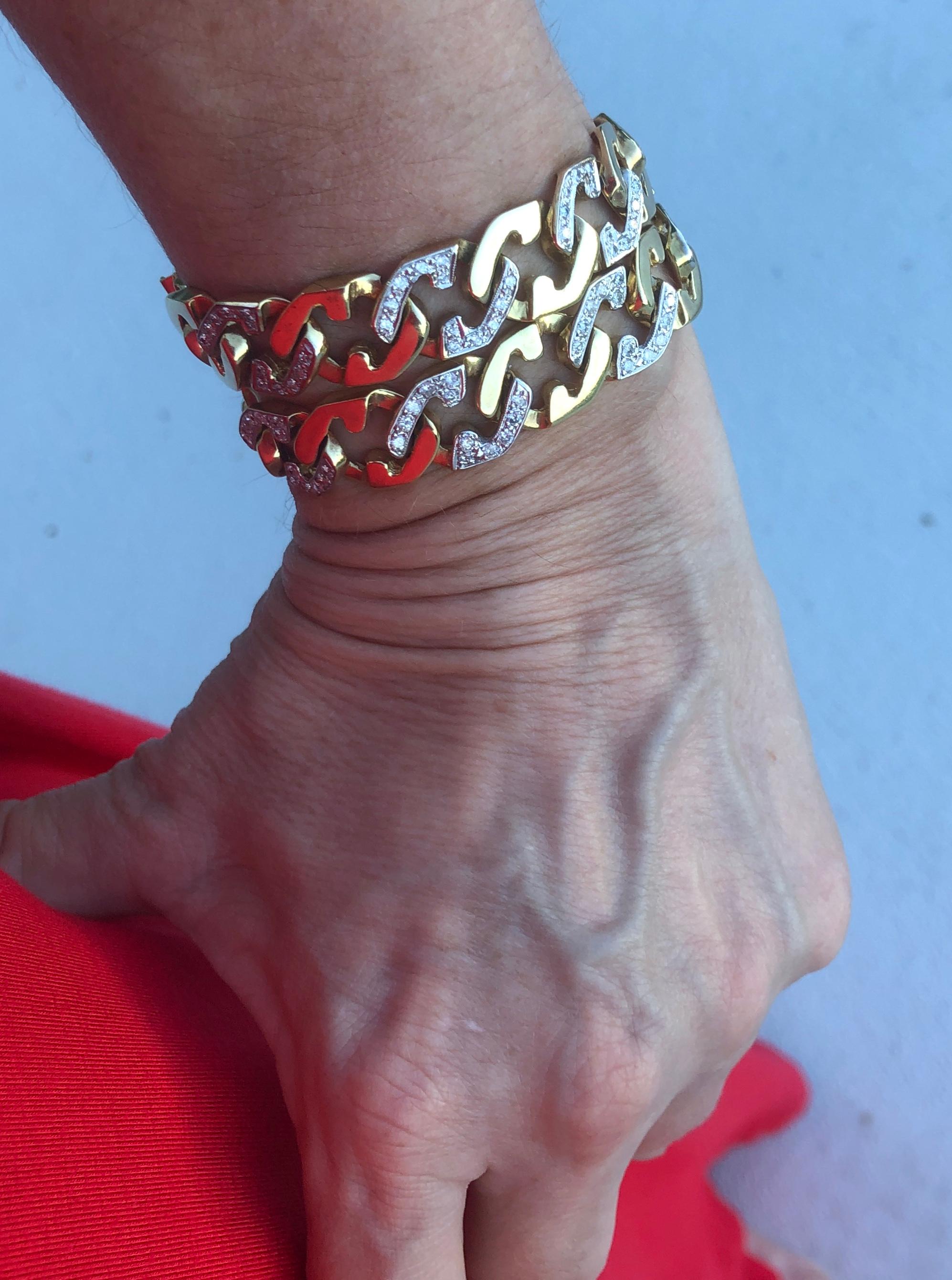 Choker-Halskette, Diamant Gelbgold Geometrisch kubanische Gliederkette Kragen 5