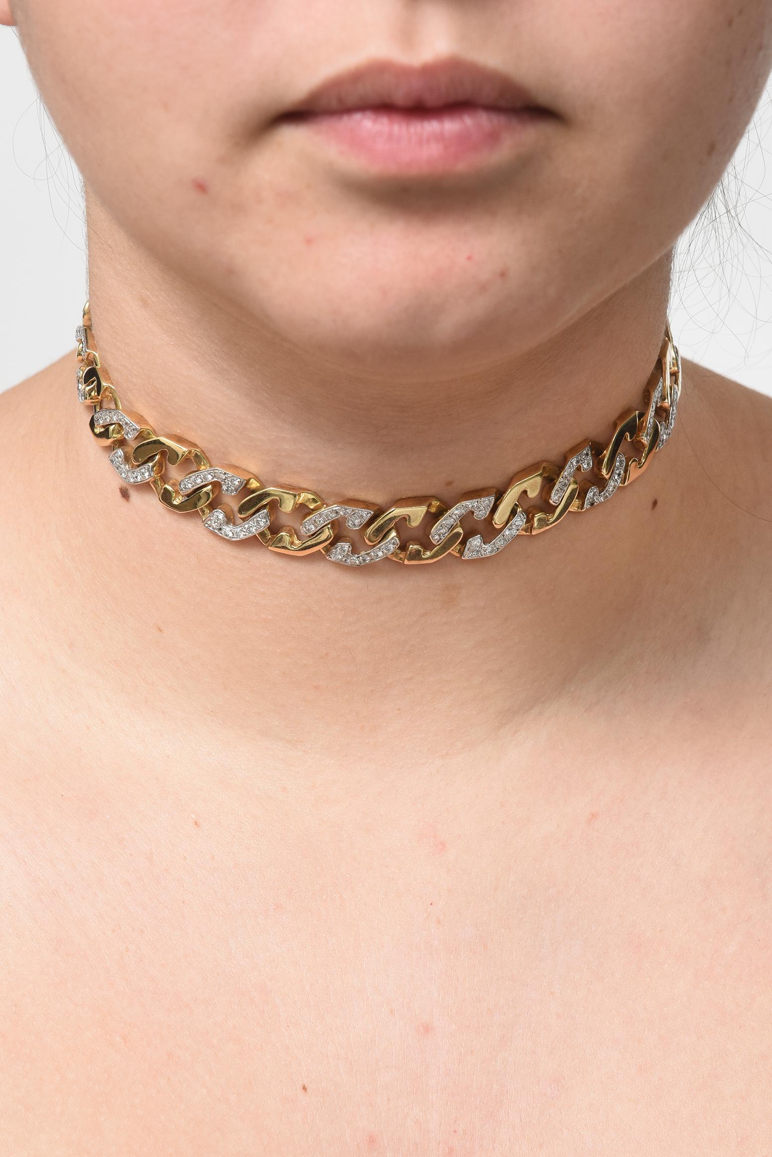 Diamond Yellow Gold Geometric Cuban Link Chain Collar Choker Necklace 4