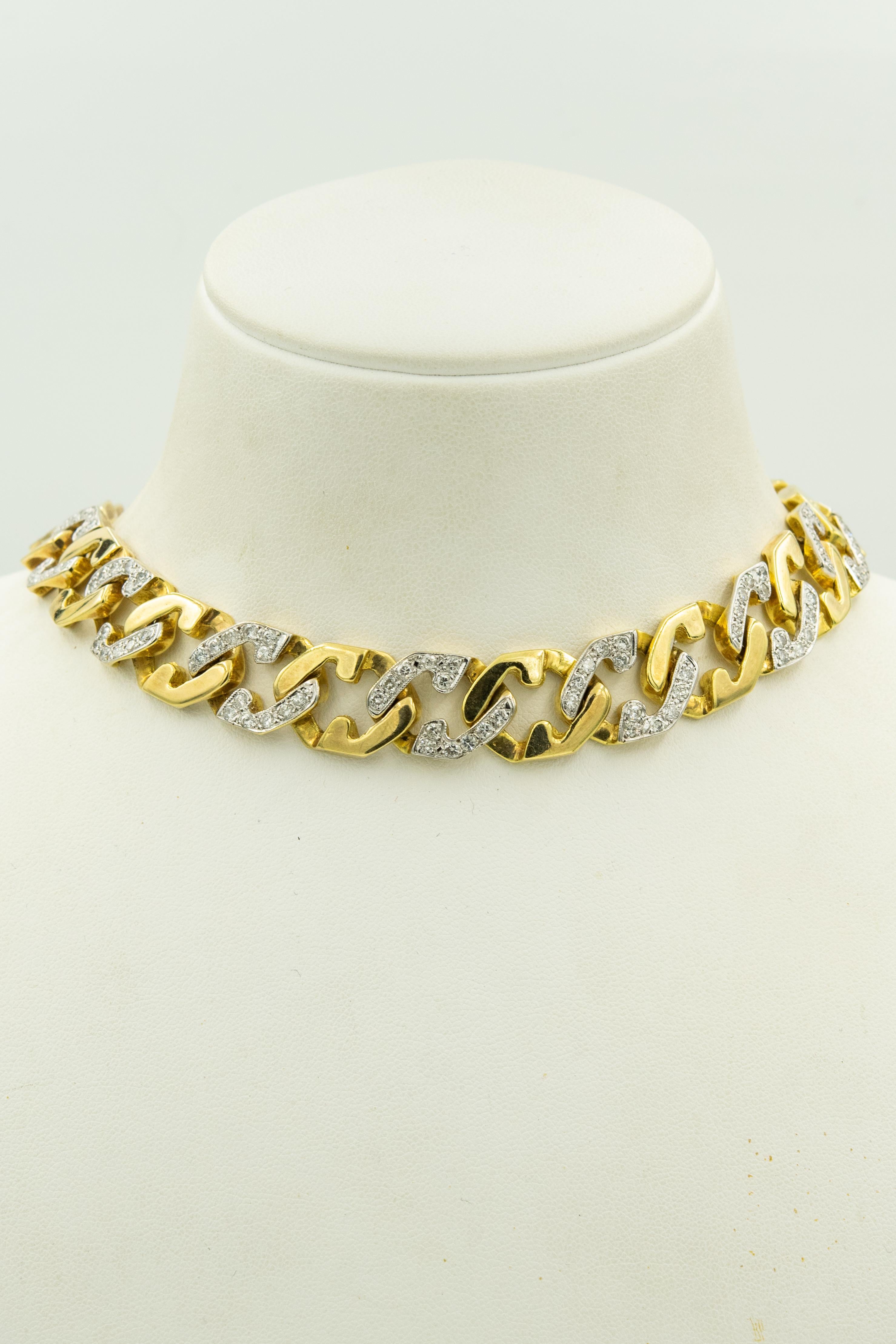 Stunning necklace featuring alternating shiny finish and diamond geometric links that are a bit over an 1/2