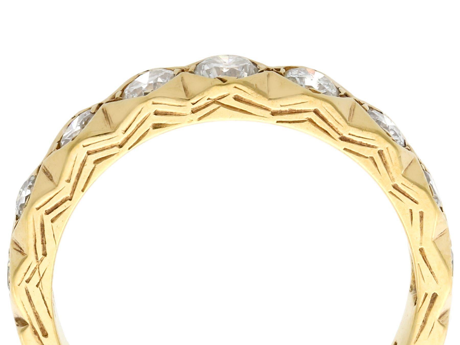 A fine and impressive vintage 0.75 carat diamond and 18 karat yellow gold half eternity ring; part of our vintage jewelry/estate jewelry collections

This impressive vintage diamond eternity ring has been crafted in 18k yellow gold.

This vintage