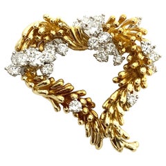 Diamond Yellow Gold Heart Brooch Pendant