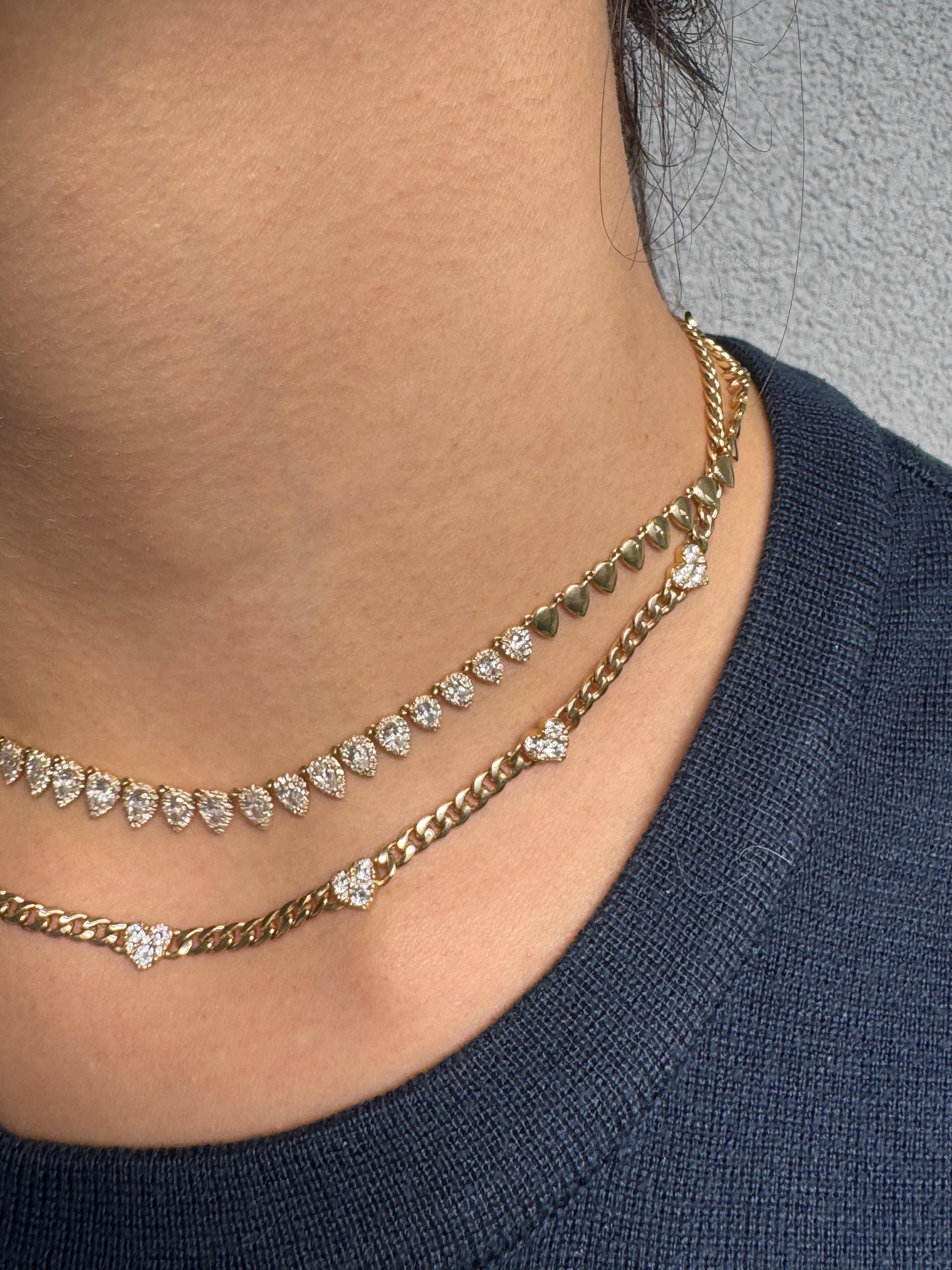 Collier à maillons en or jaune et diamants en forme de coeur en vente 2