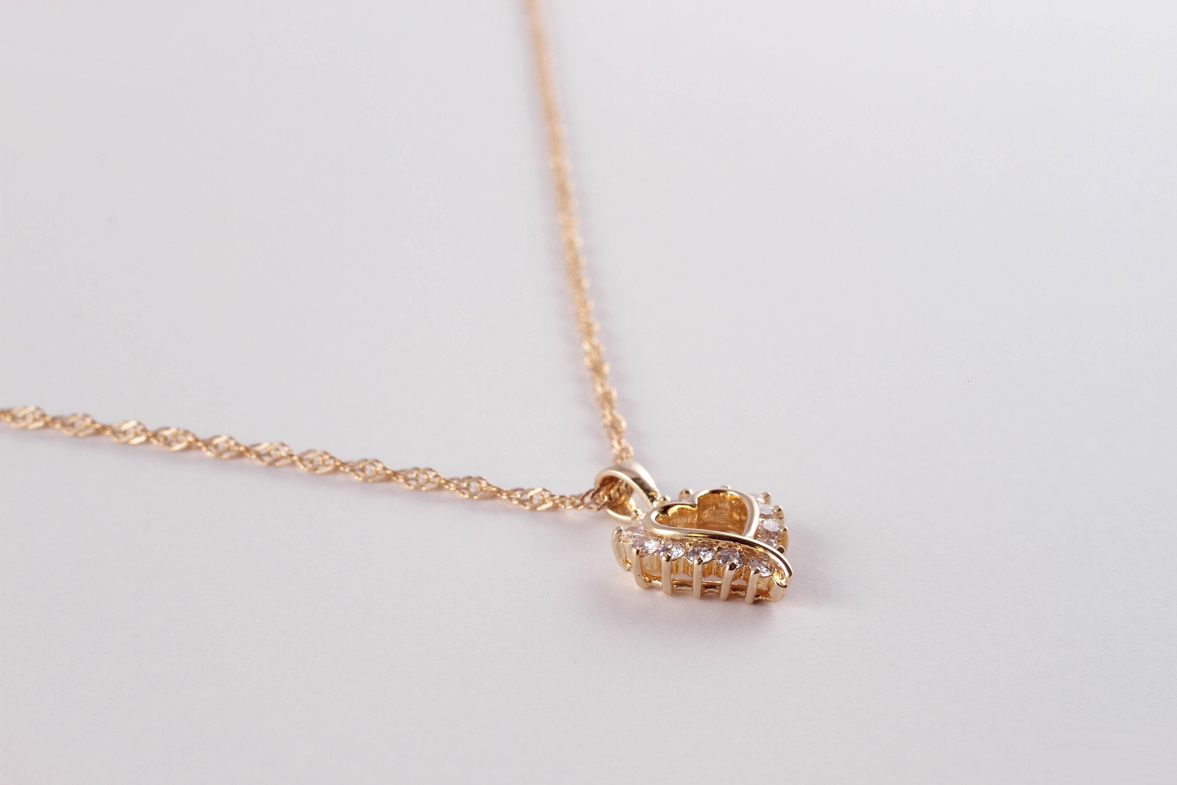 Diamond Yellow Gold Heart Pendant and Chain 1