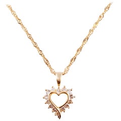 Diamond Yellow Gold Heart Pendant and Chain