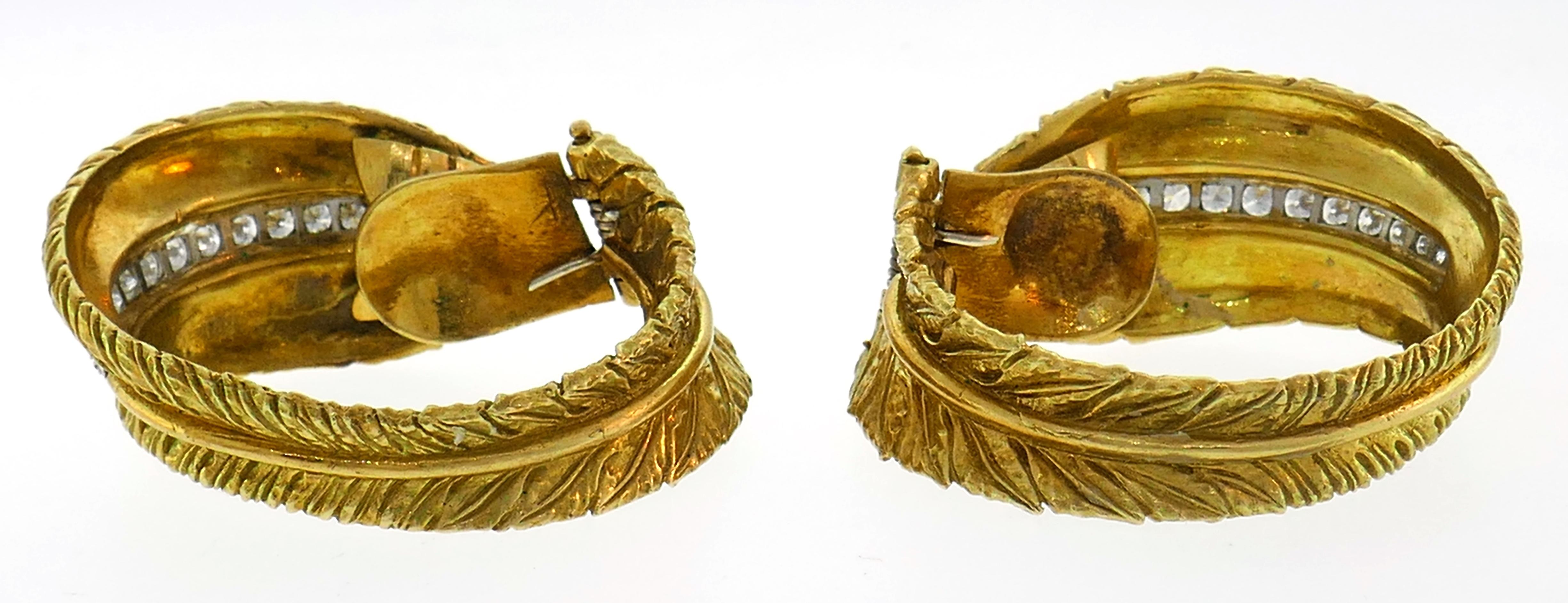 Women's Diamond Yellow Gold Hoop Earrings, 1980s