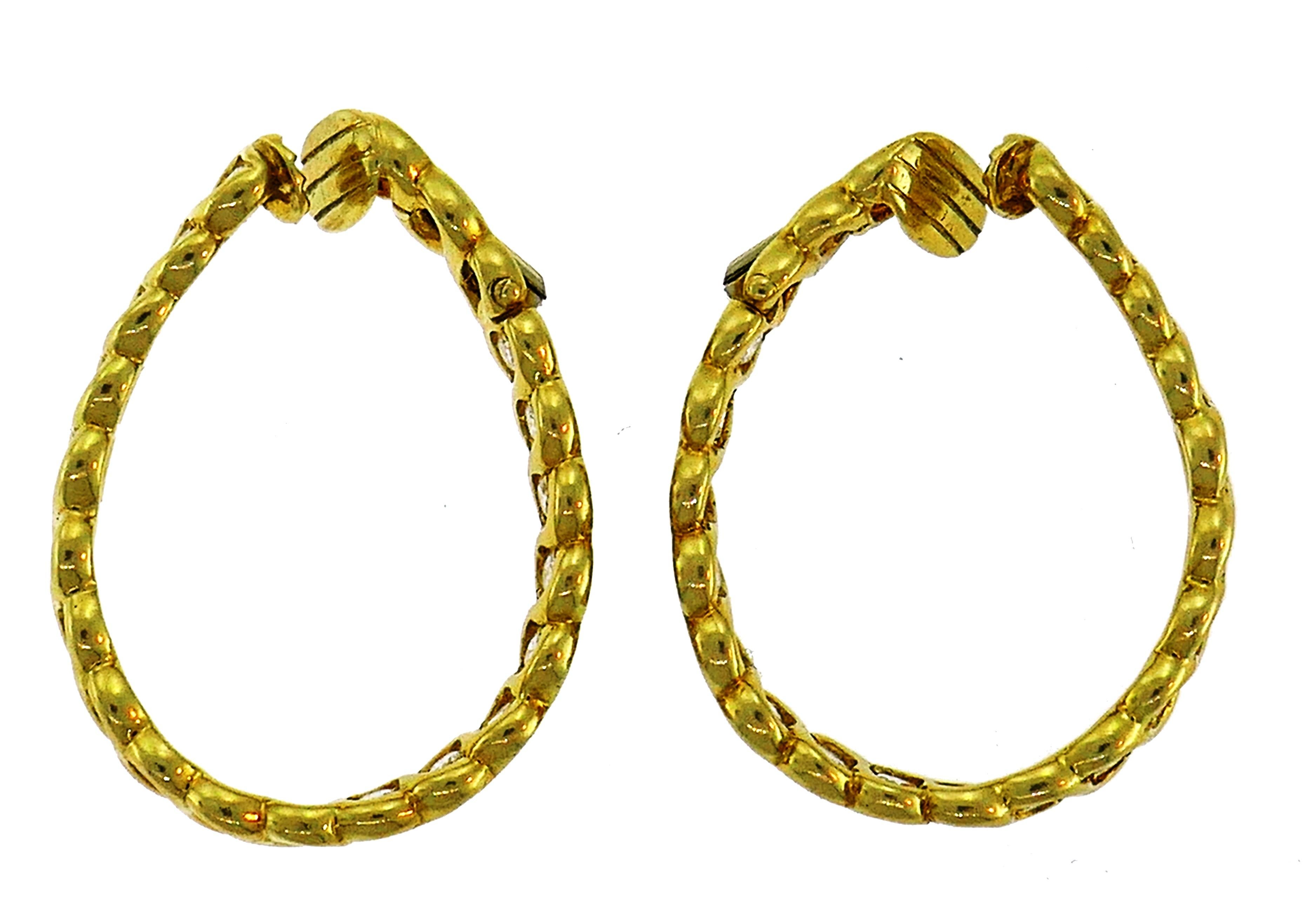 Diamond Yellow Gold Hoop Earrings, French, 1980s 5