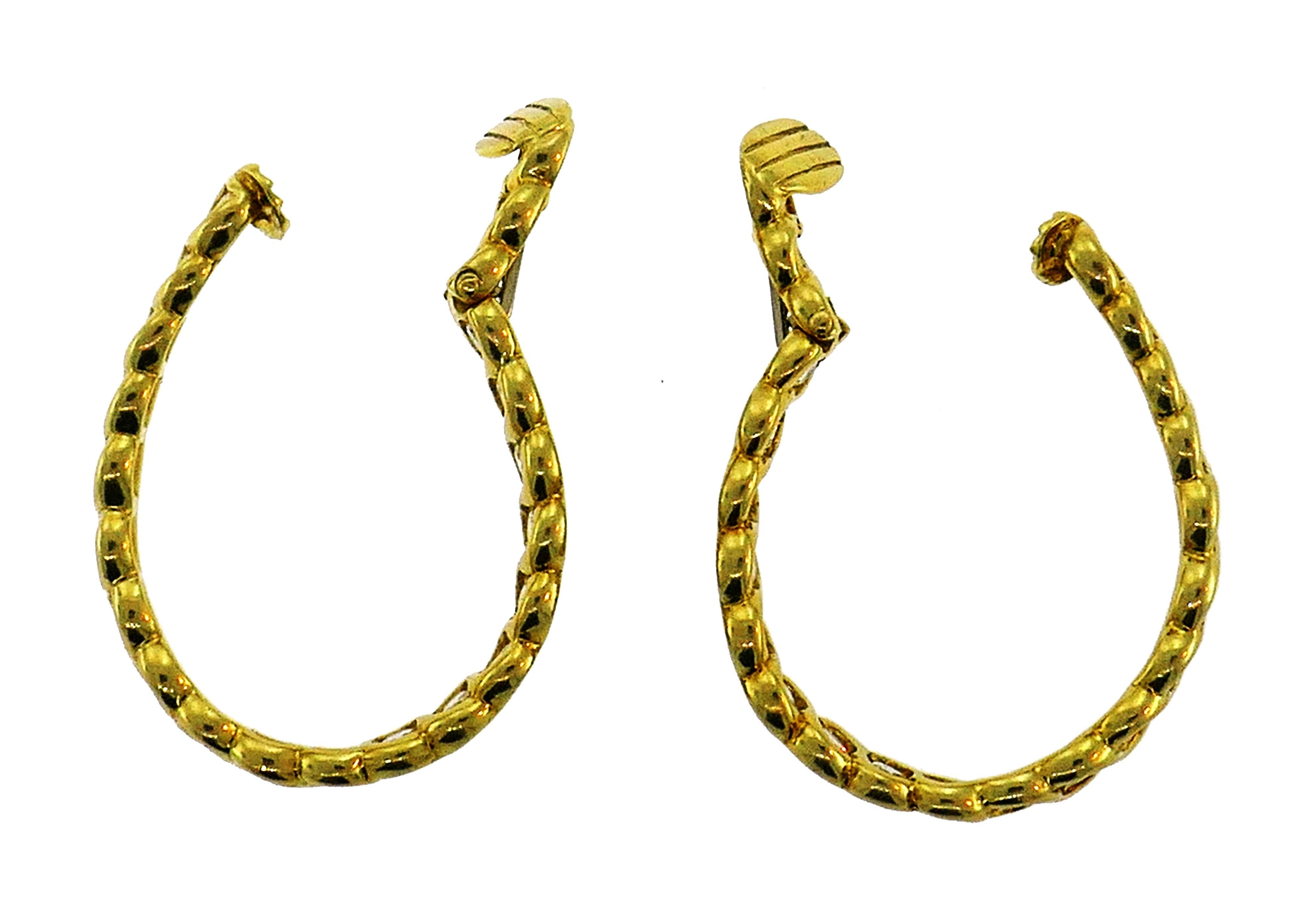 Diamond Yellow Gold Hoop Earrings, French, 1980s 1