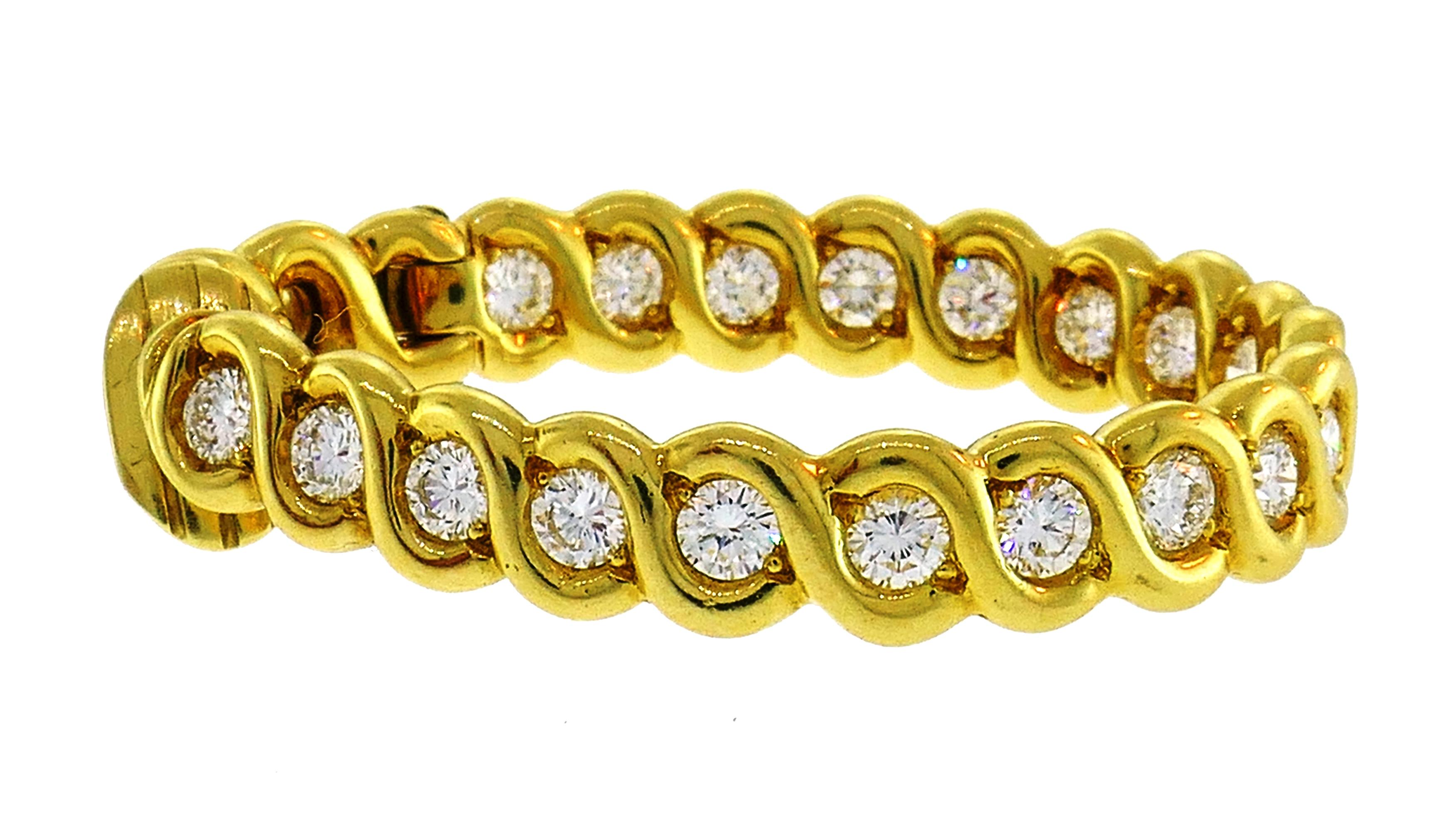 Diamond Yellow Gold Hoop Earrings, French, 1980s 2