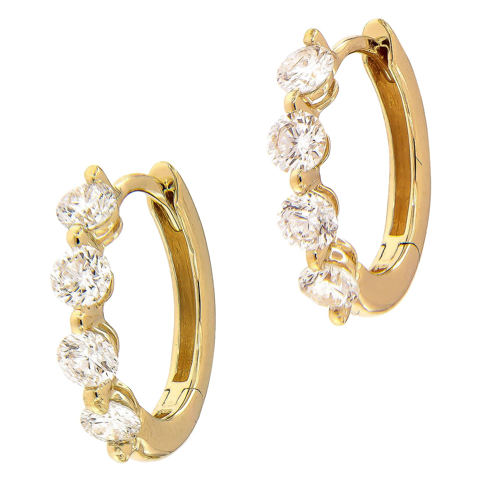 18 Karat Yellow Gold Diamond Huggy Hoop Earrings