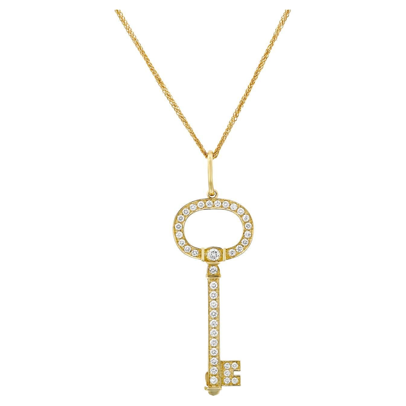 Diamond Yellow Gold Key Pendant For Sale