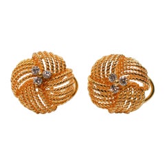 Diamond Yellow Gold Knot Stud Earrings