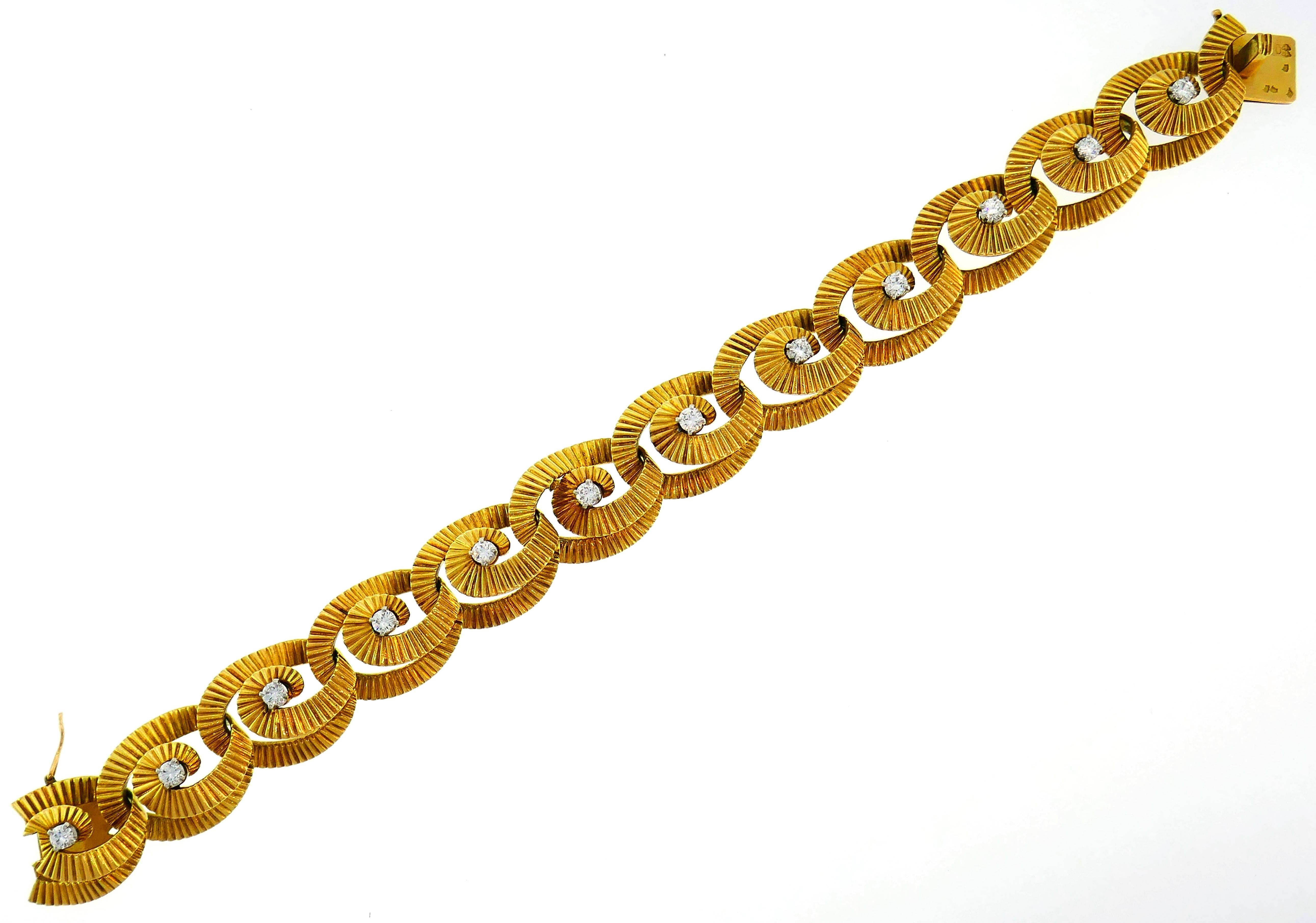 Diamond Yellow Gold Link Bracelet by Regner, French In Good Condition In Beverly Hills, CA