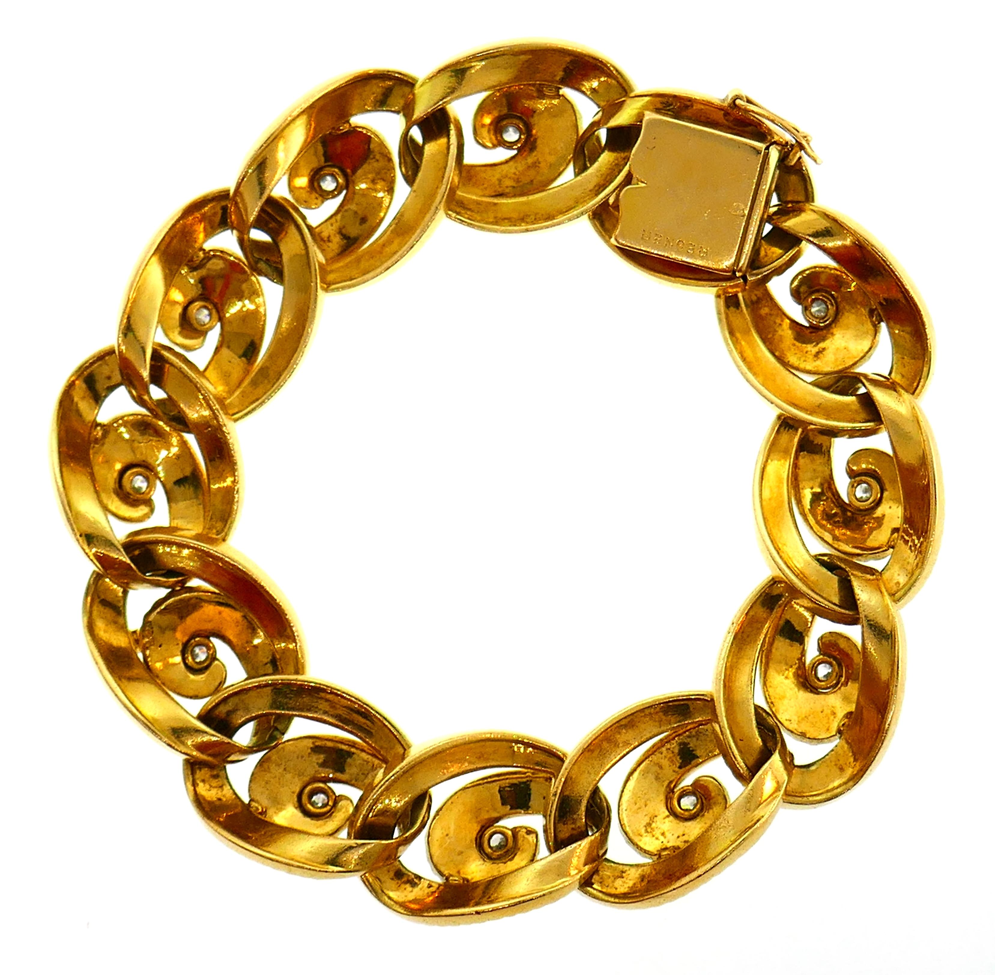 Women's Diamond Yellow Gold Link Bracelet by Regner, French