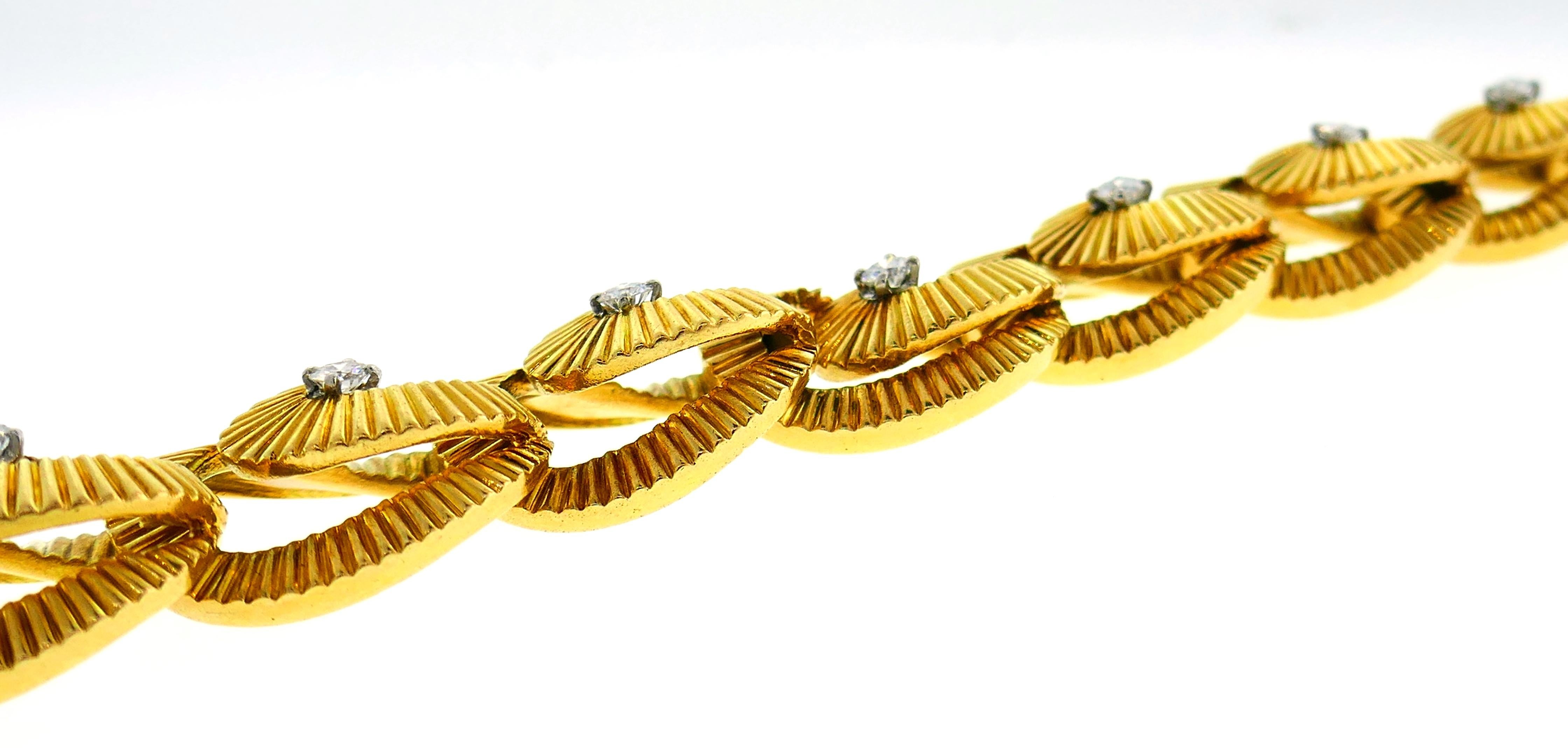Diamond Yellow Gold Link Bracelet by Regner, French 1