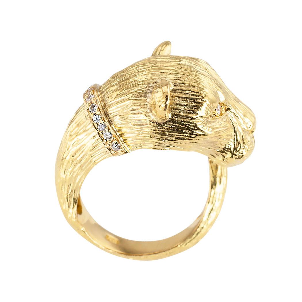 Diamond and yellow gold lioness figural ring circa 1980.  Love it because it caught your eye, and we are here to connect you with beautiful and affordable jewelry.  Clear and concise information you want to know is listed below.  Contact us right