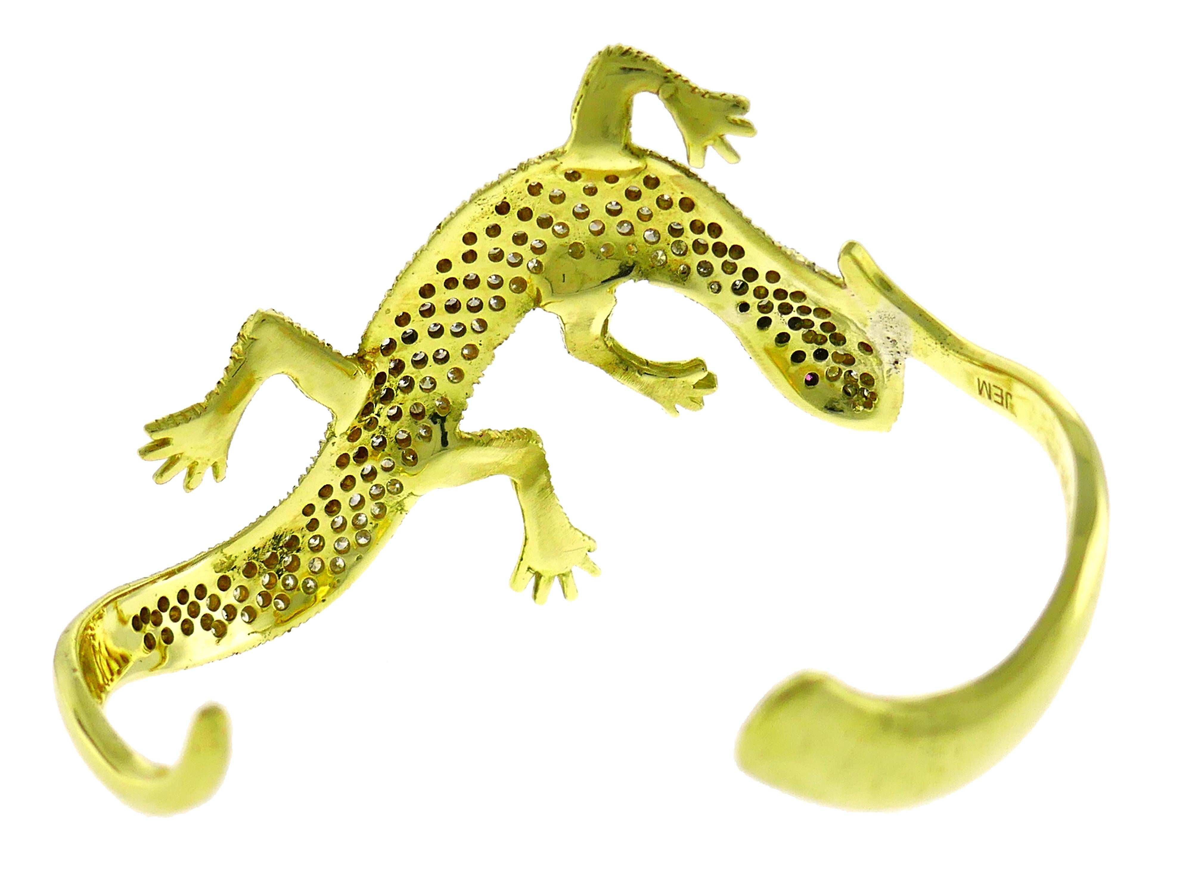 Round Cut Diamond Yellow Gold Lizard Bracelet by Jennifer Meyer