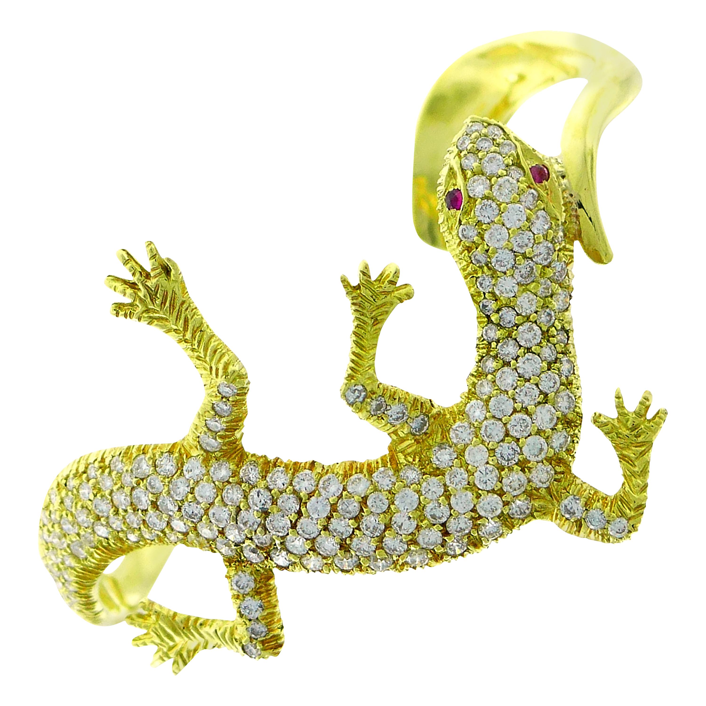 Diamond Yellow Gold Lizard Bracelet by Jennifer Meyer