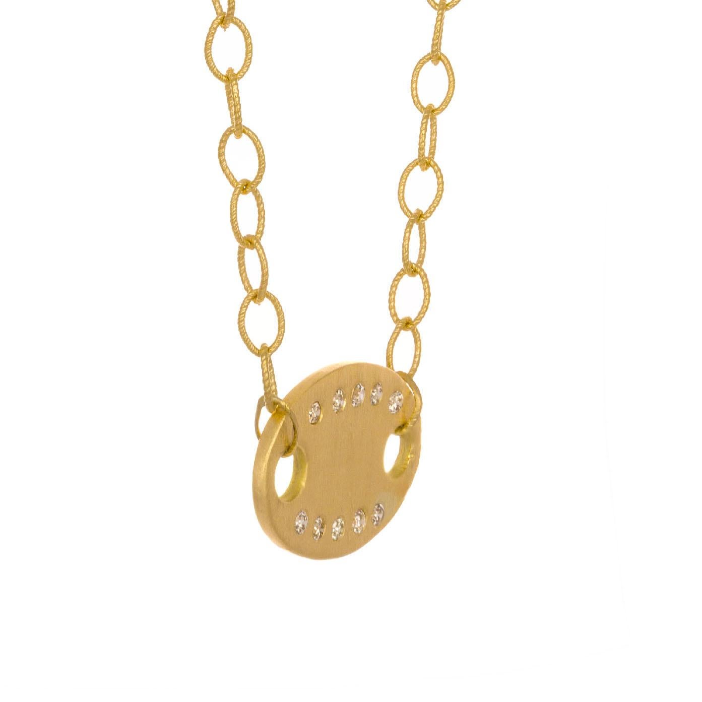 Ovaler Diamant-Halskette mit Gelbgold-Anhänger (Rundschliff) im Angebot