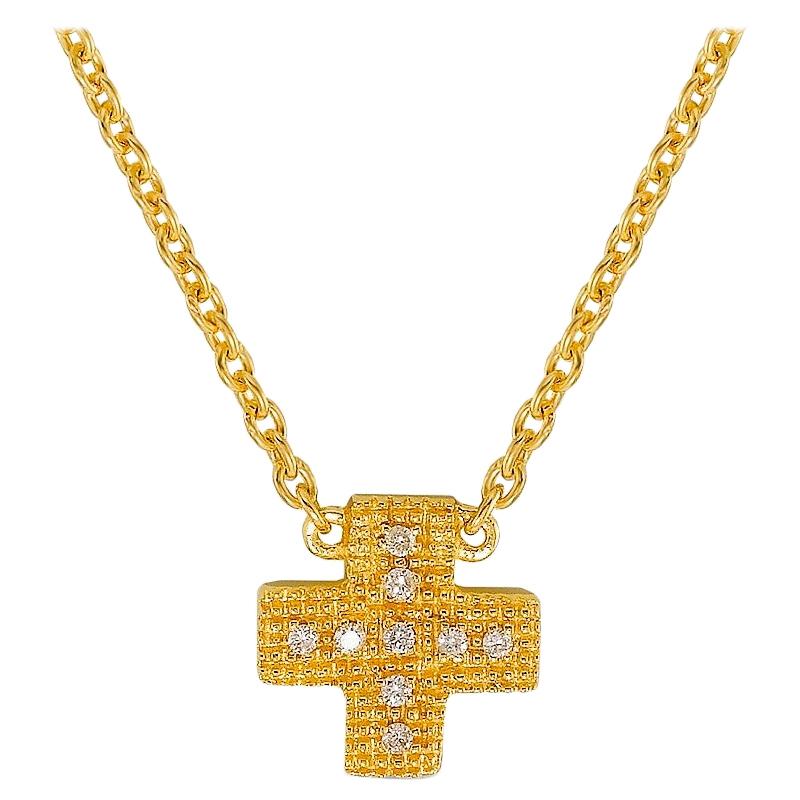Diamond Yellow Gold Plate Pendant Necklace ' DIAMOND in the SKY ' Cross For Sale