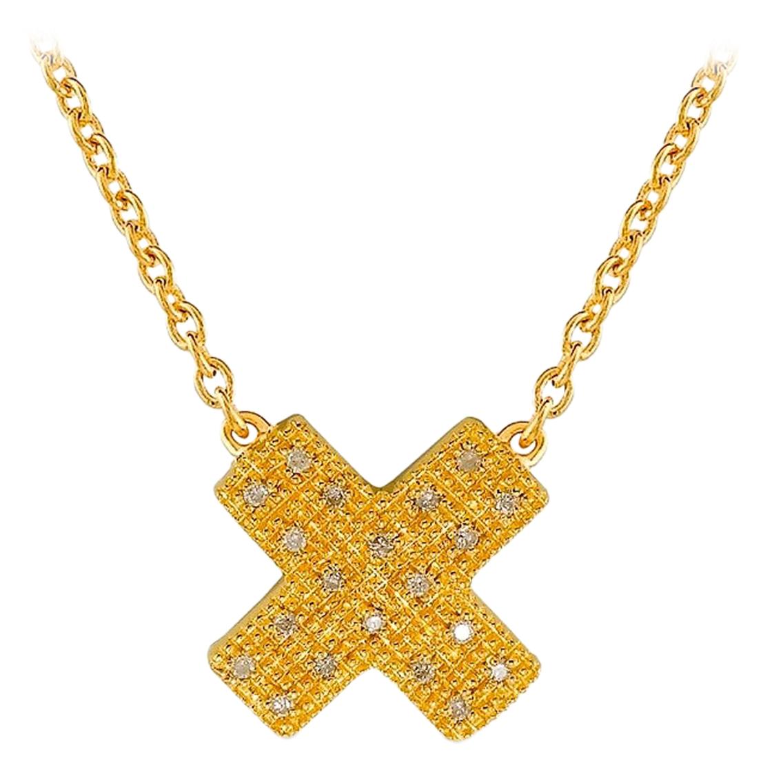 Diamond Yellow Gold Plate Large Kiss Pendant ' DIAMONDS in the SKY '  For Sale