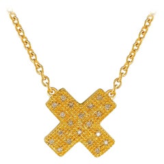 Diamond Yellow Gold Plate Large Kiss Pendant ' DIAMONDS in the SKY '