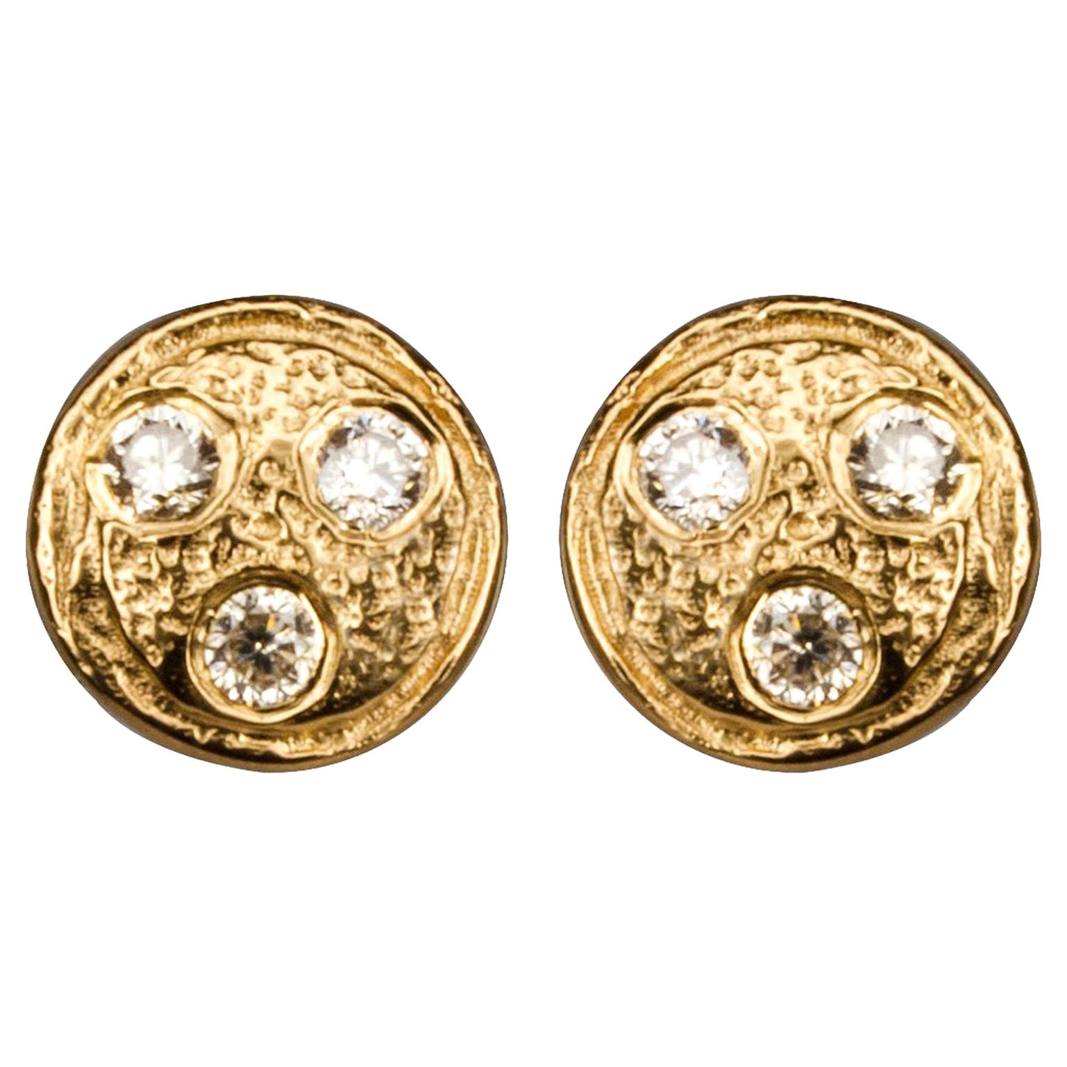 Diamond Yellow Gold-Plated Ear Studs Earrings Diamonds in the Sky For Sale