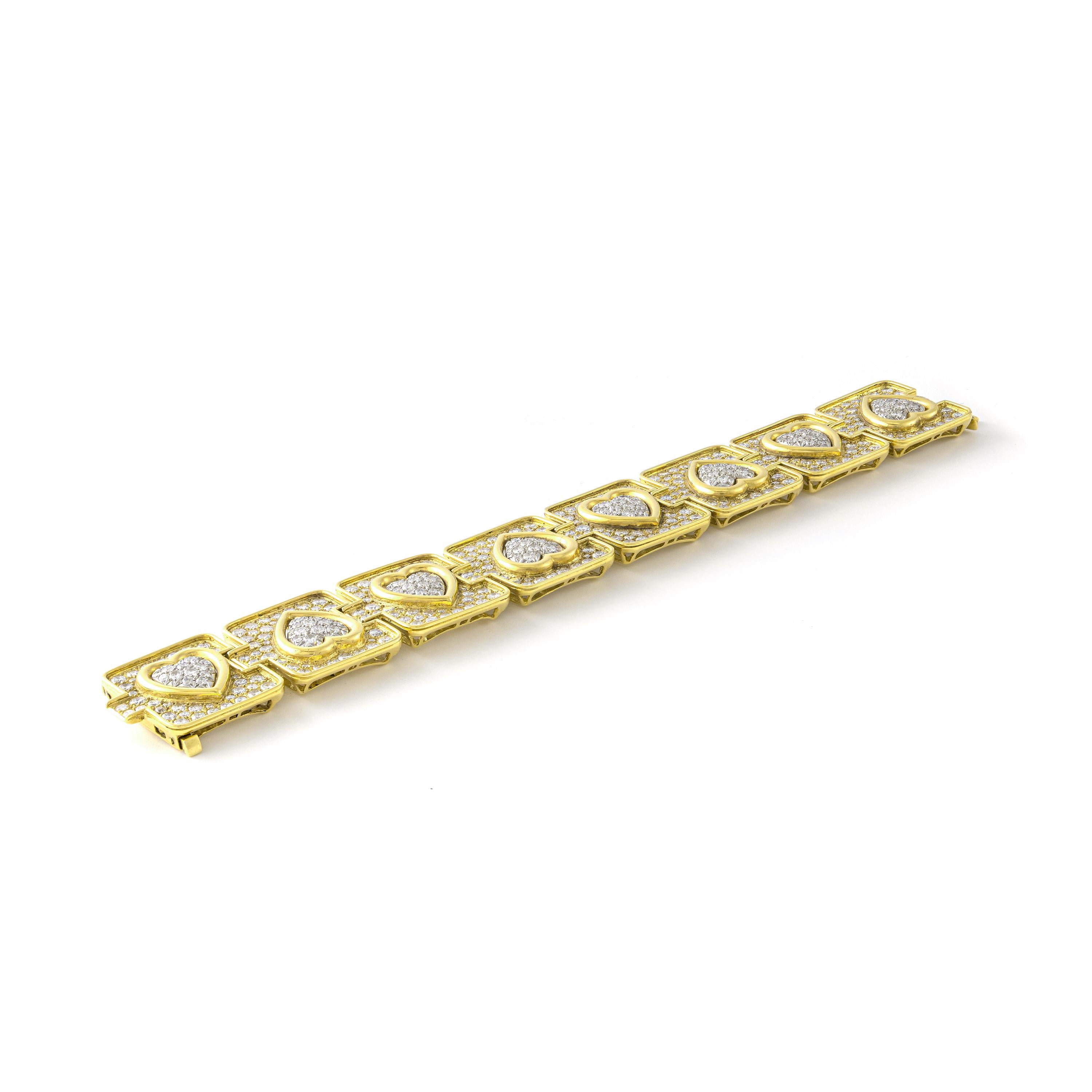 Round Cut Diamond Yellow Gold Platinum Bracelet For Sale