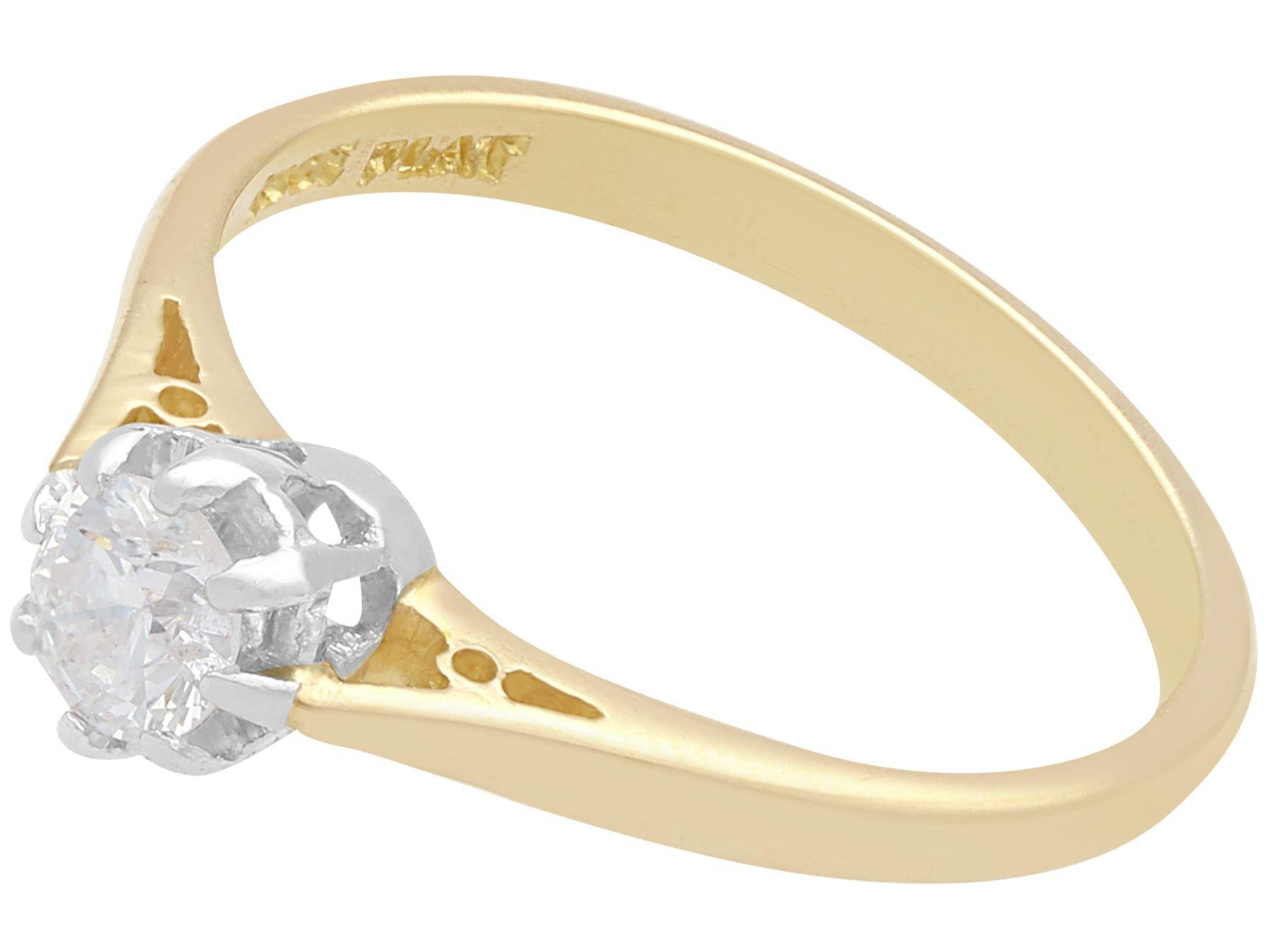 Round Cut Diamond Yellow Gold and Platinum Set Solitaire Engagement Ring For Sale