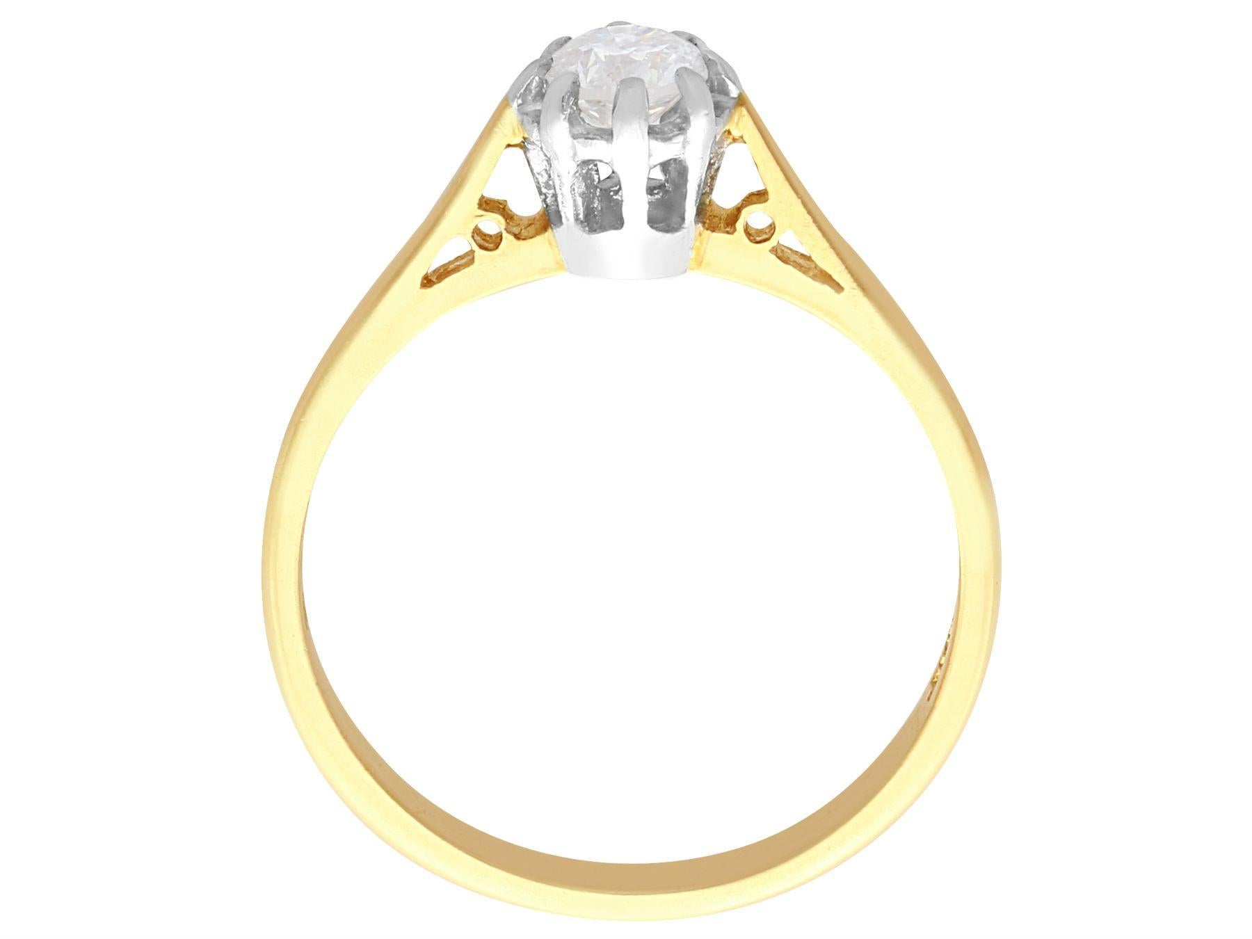 Women's Diamond Yellow Gold and Platinum Set Solitaire Engagement Ring For Sale